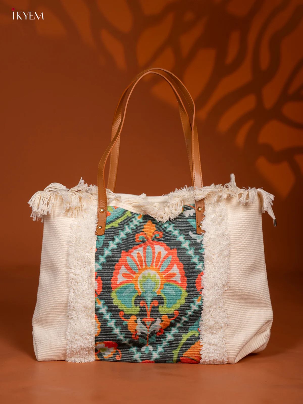 Floral Design Hand Bag Green With Orange