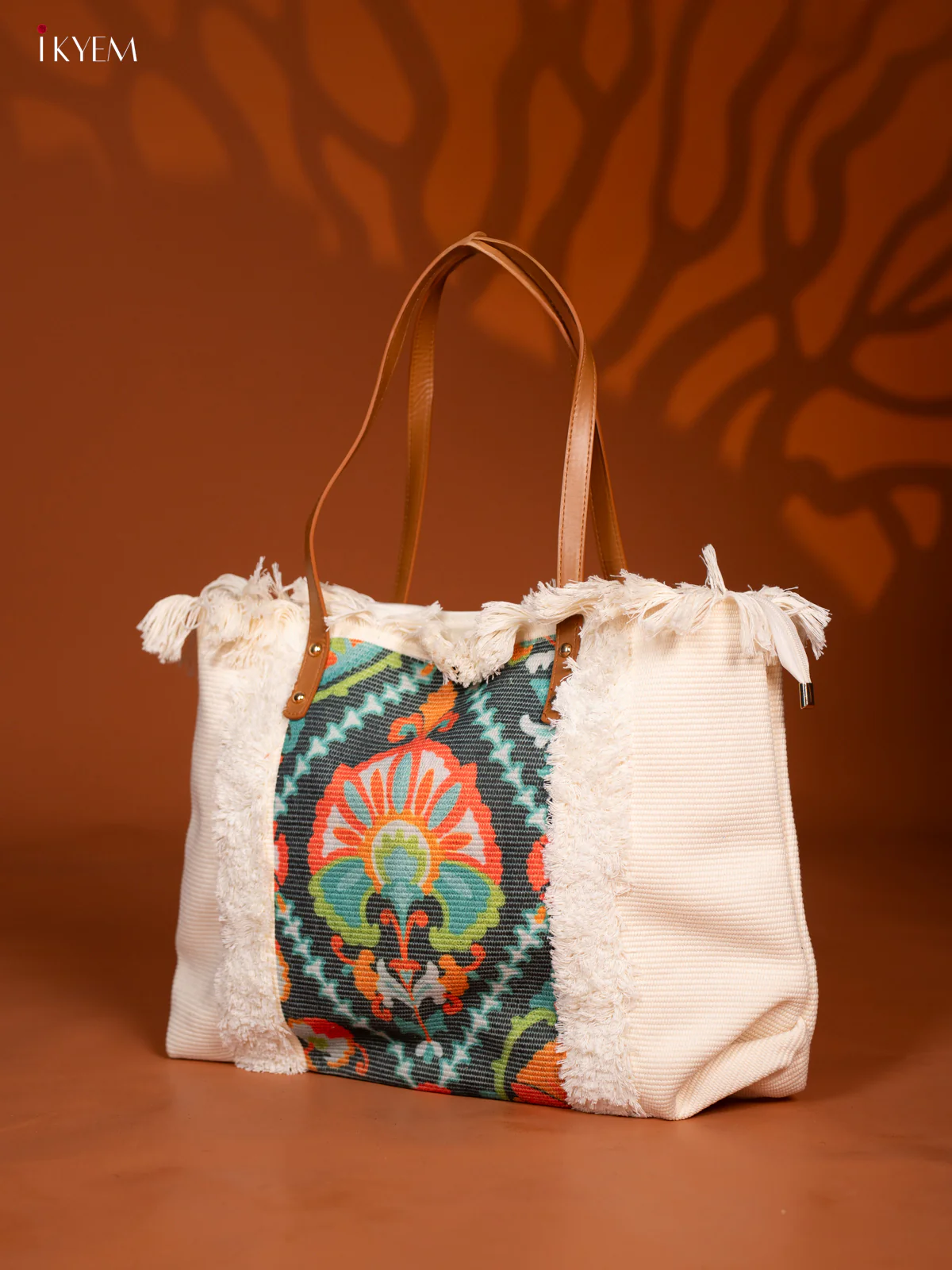 Floral Design Hand Bag Green With Orange - Image 2