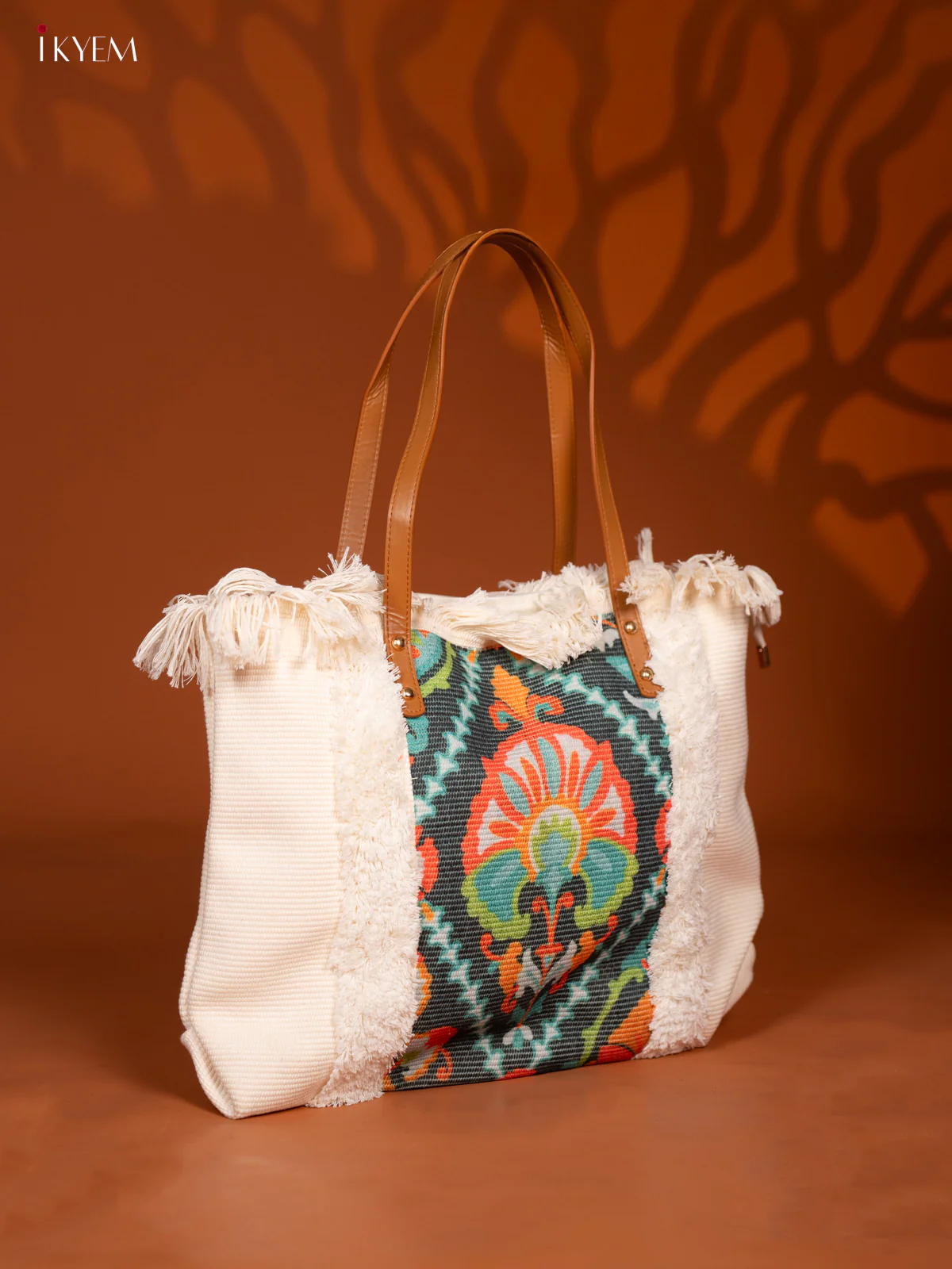 Floral Design Hand Bag Green With Orange - Image 3