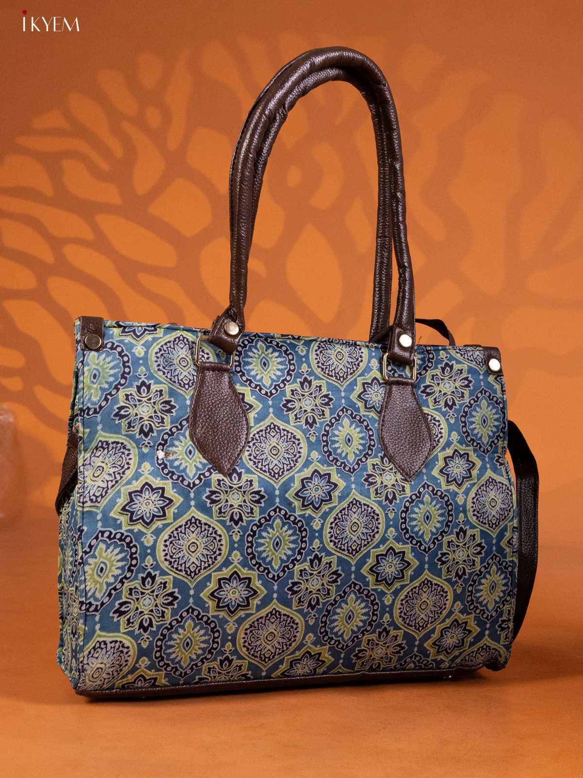 Ajrakh Print Handbag and leather Sling Bag with 1 Compartments - Blue - KE16285 - Image 2