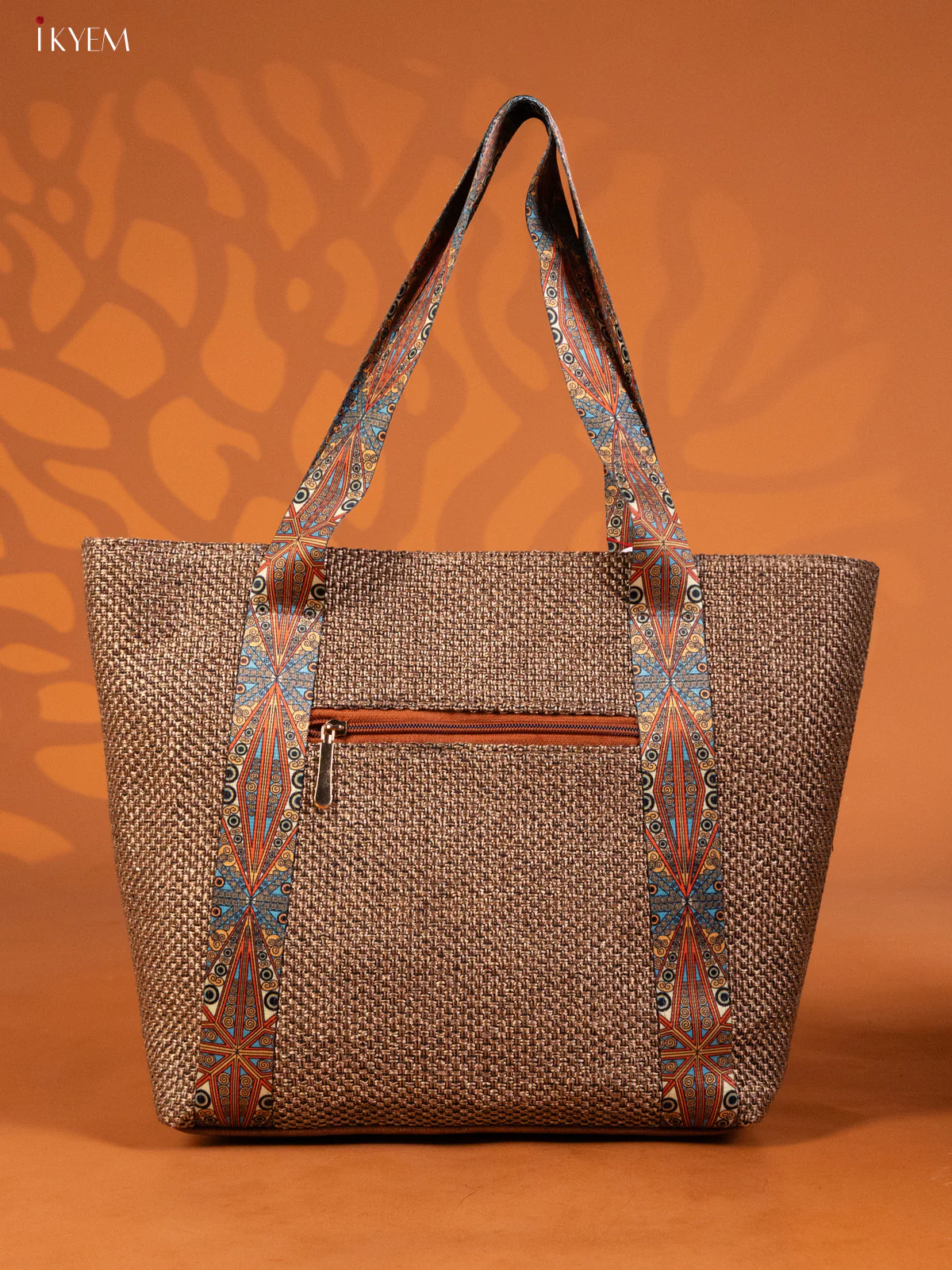 Jacquard Handbag printed Handle with 3 compartments - Coffee Brown - KE16301 - Image 2