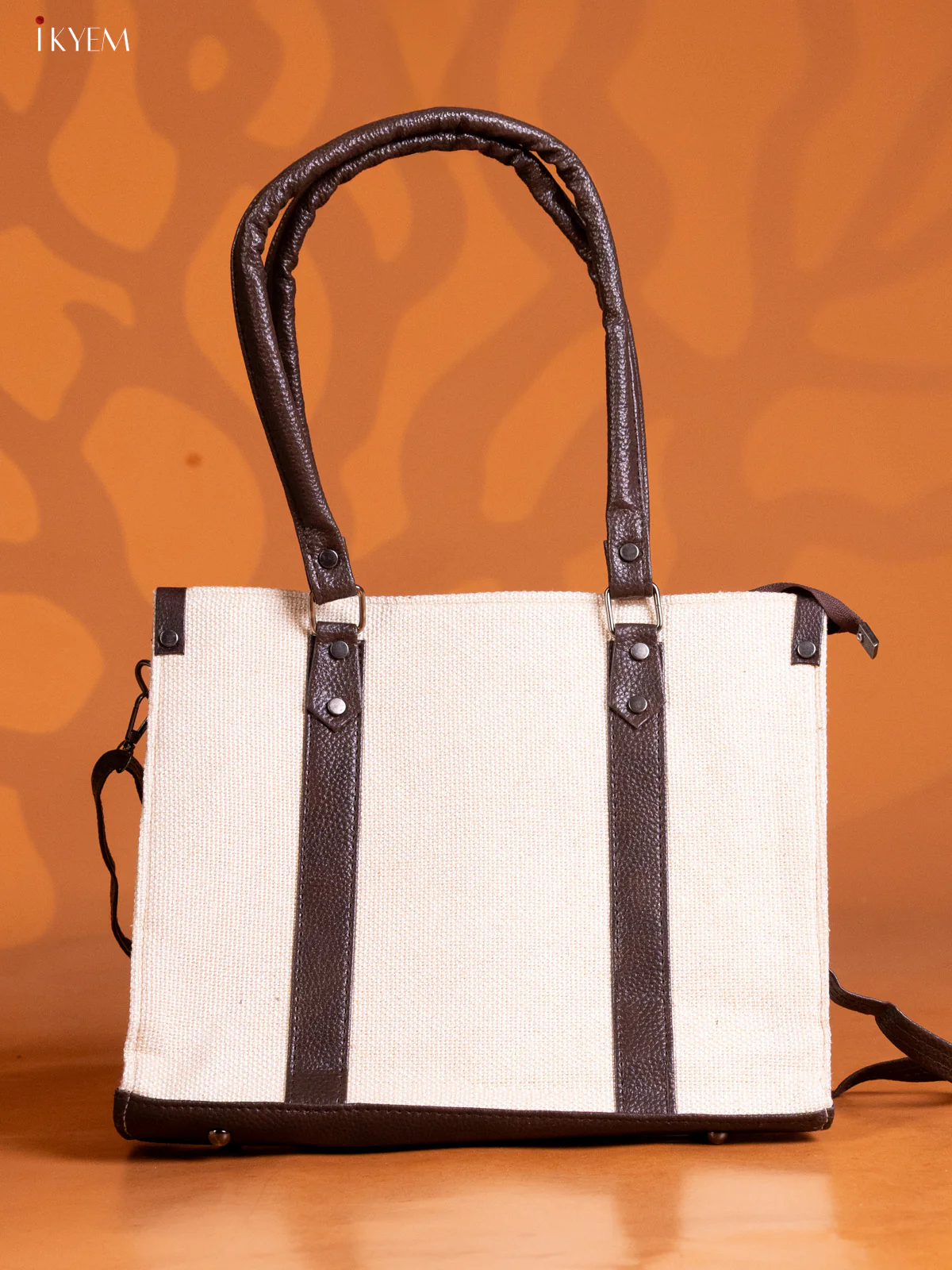 Jacquard Handbag Leather Sling with 2 Compartments - White - KE16302