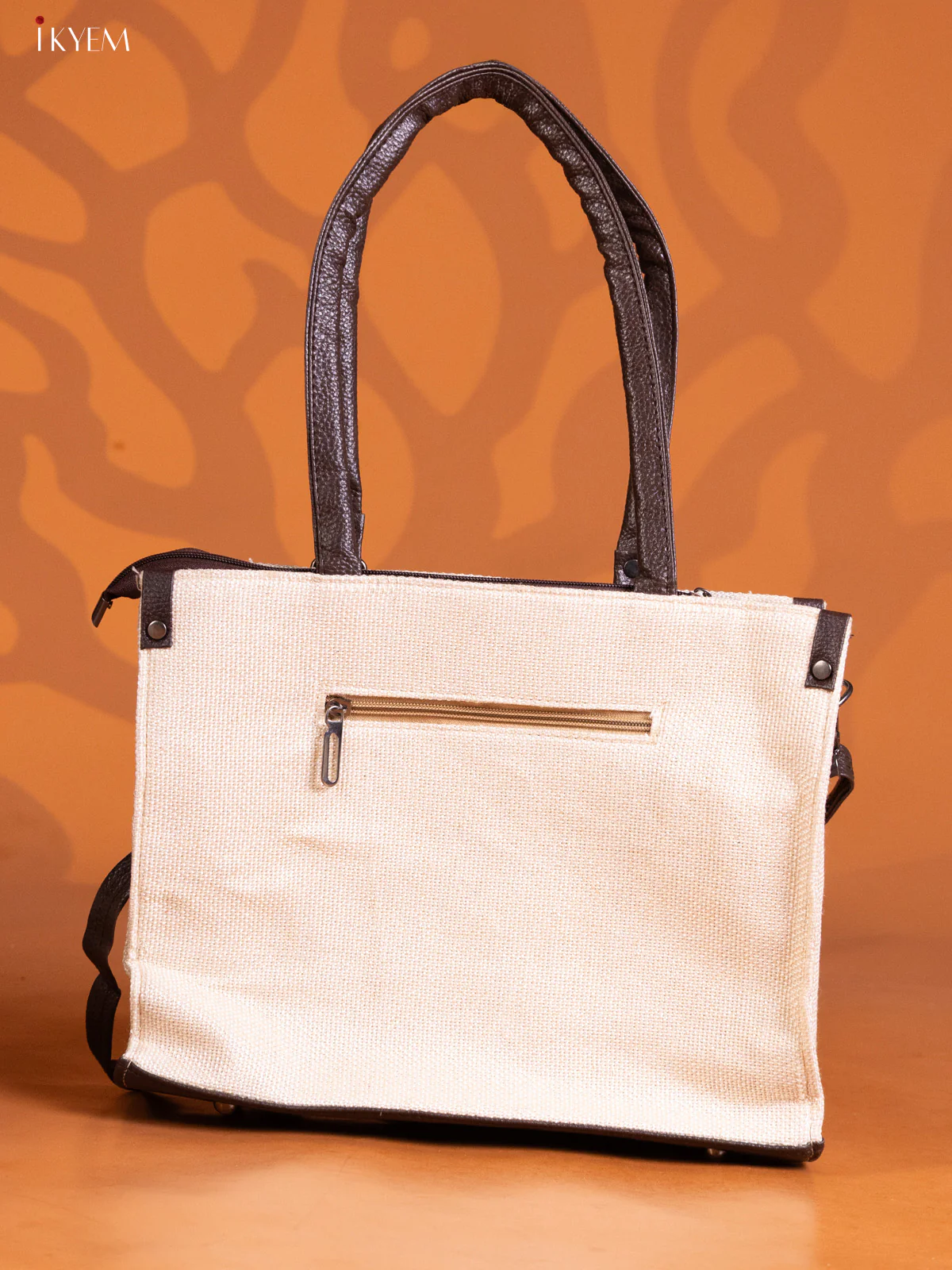 Jacquard Handbag Leather Sling with 2 Compartments - White - KE16302 - Image 3