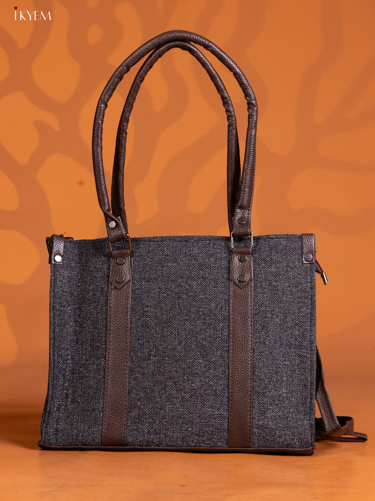 Jacquard Handbag Leather Sling with 2 Compartments - Black - KE16304