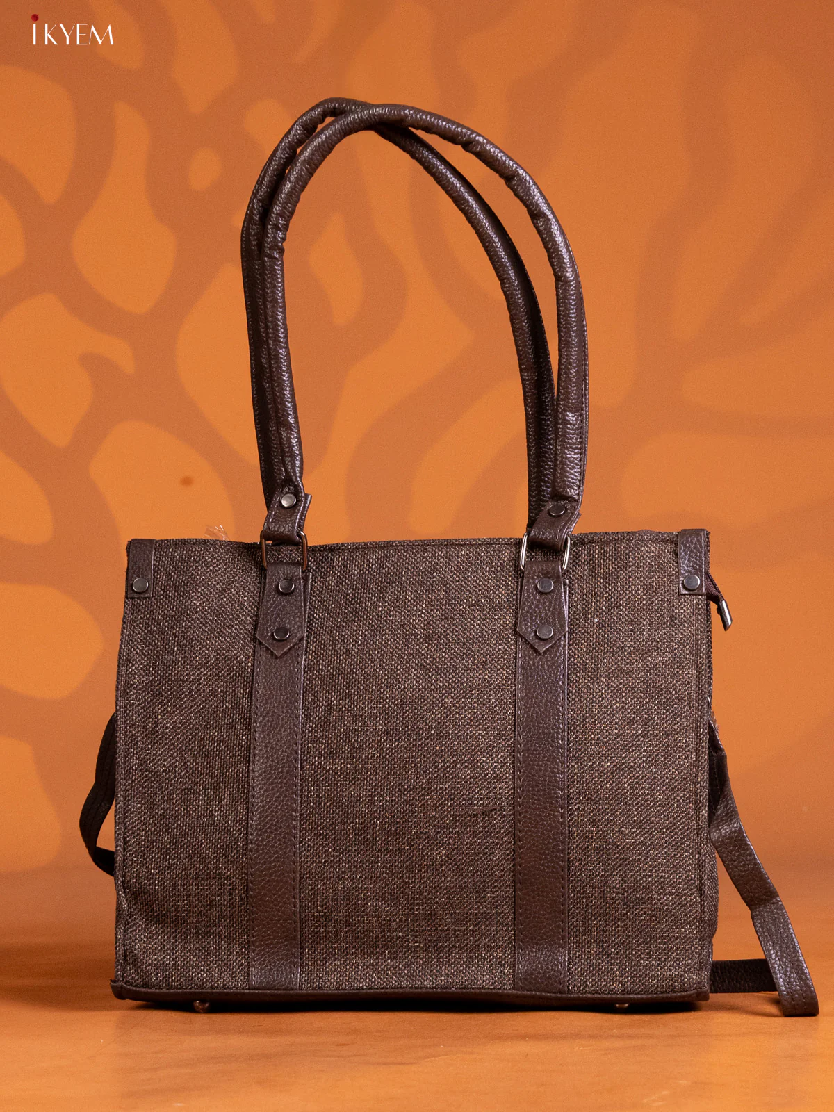Jacquard Handbag Leather Sling with 2 Compartments - Coffee Brown - KE16307