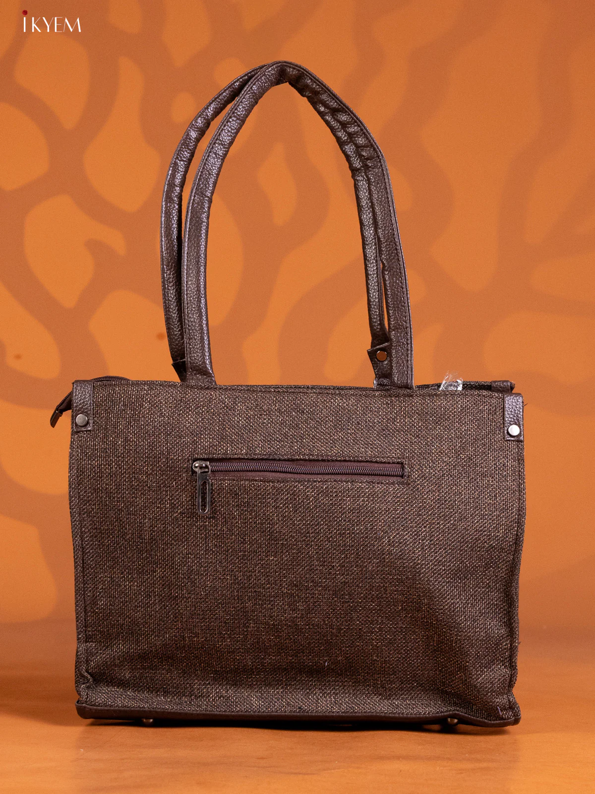 Jacquard Handbag Leather Sling with 2 Compartments - Coffee Brown - KE16307 - Image 2