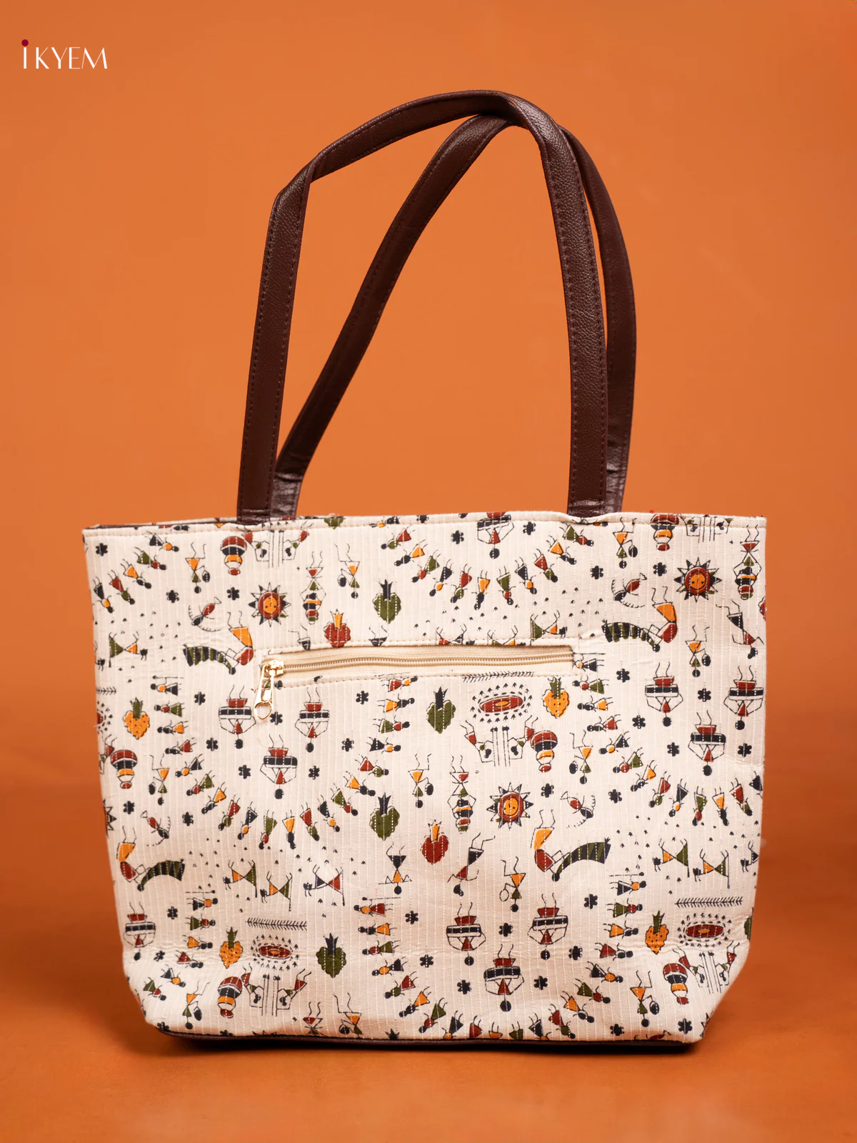 Warli Design Handbag Combo Set -Tote Shoulder Bag White - KE16313 - Image 3