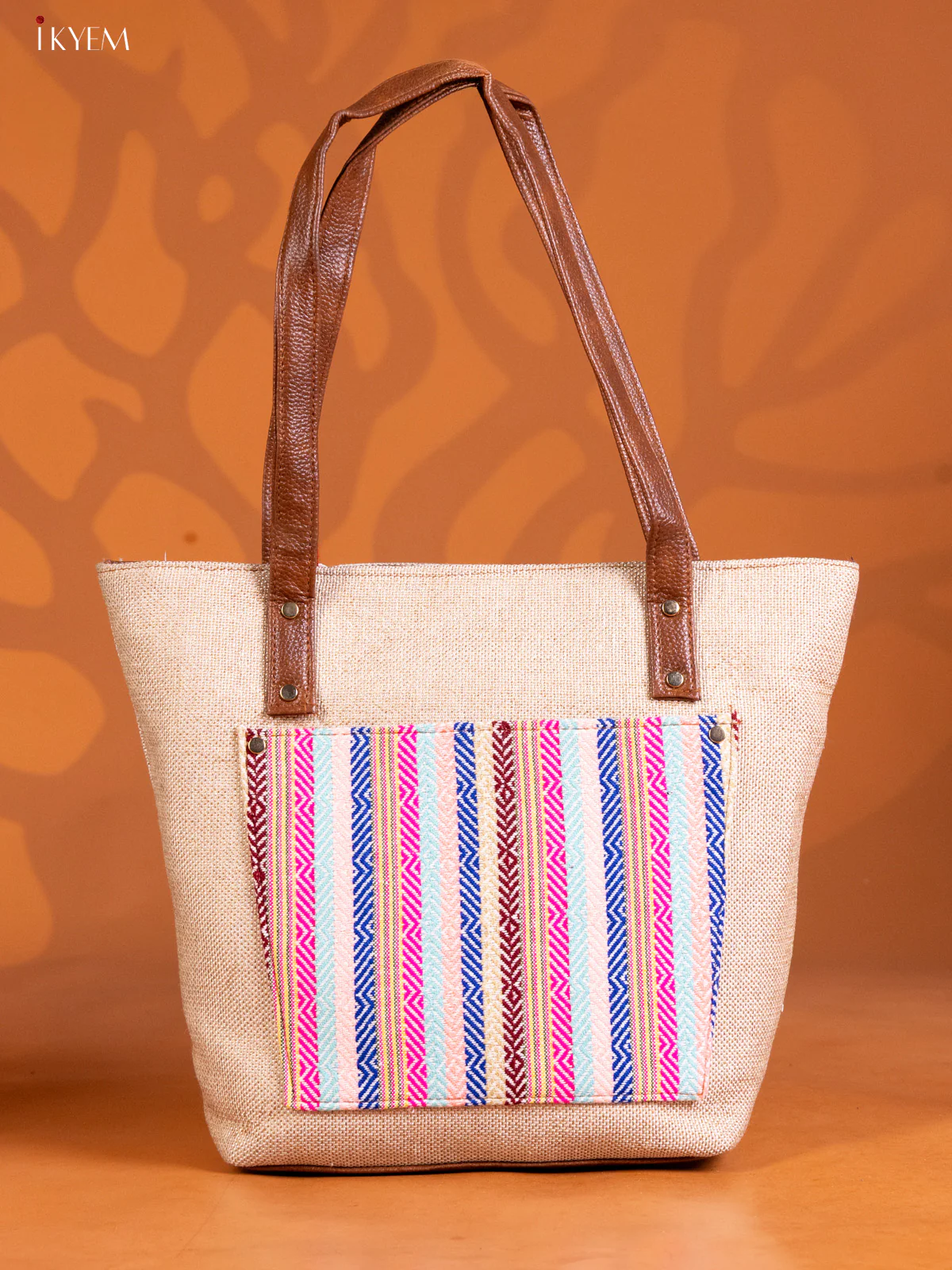 Jacquard stripe Design Handbag 3 compartments - cream with multicolour - KE16315
