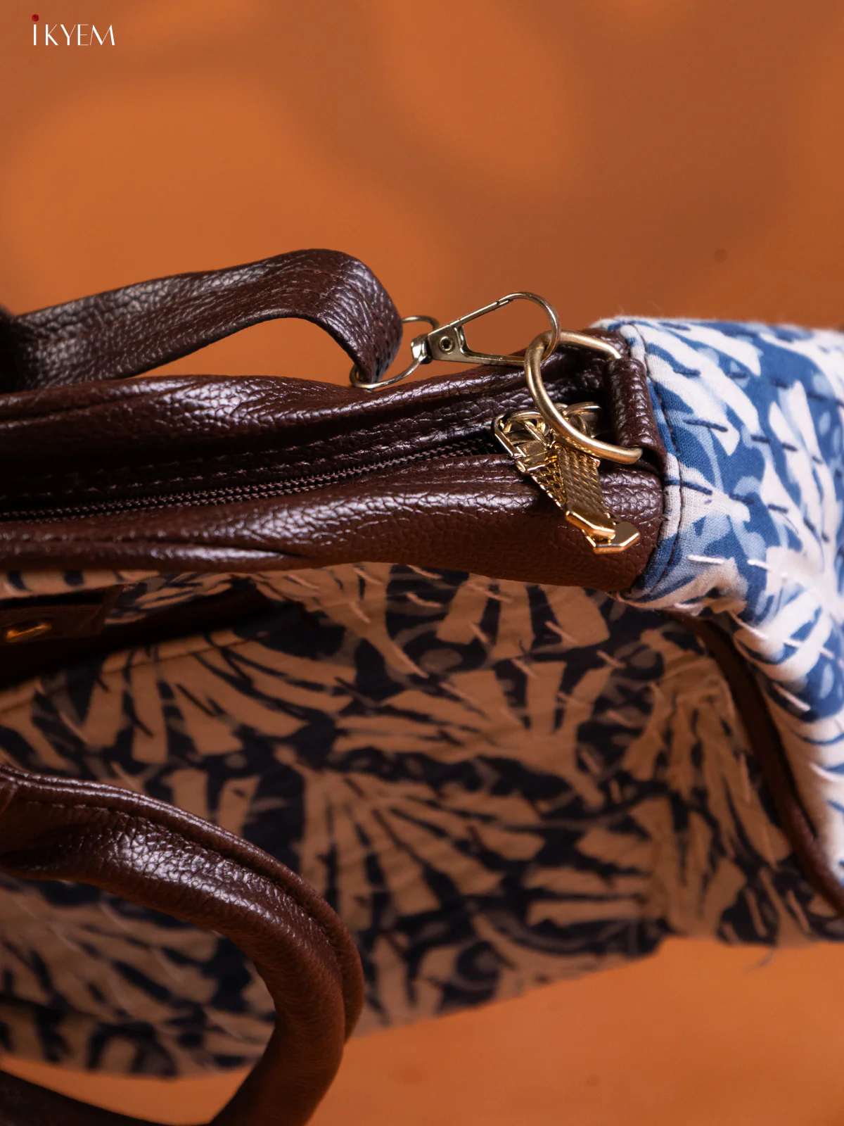Kantha Cotton Embroidery Handbag & Leather sling with 2 Compartments - White - KE16337 - Image 3