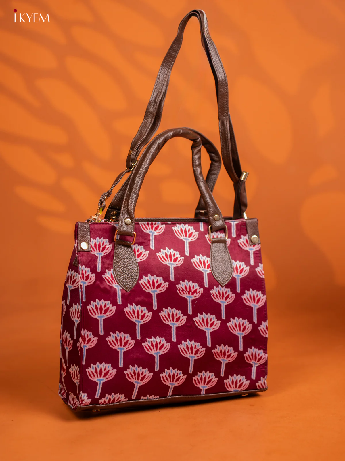 Jute Floral Design Handbag & Leather Sling with1 Compartment & 1 Coin pouch - Purple - KE16346 - Image 3