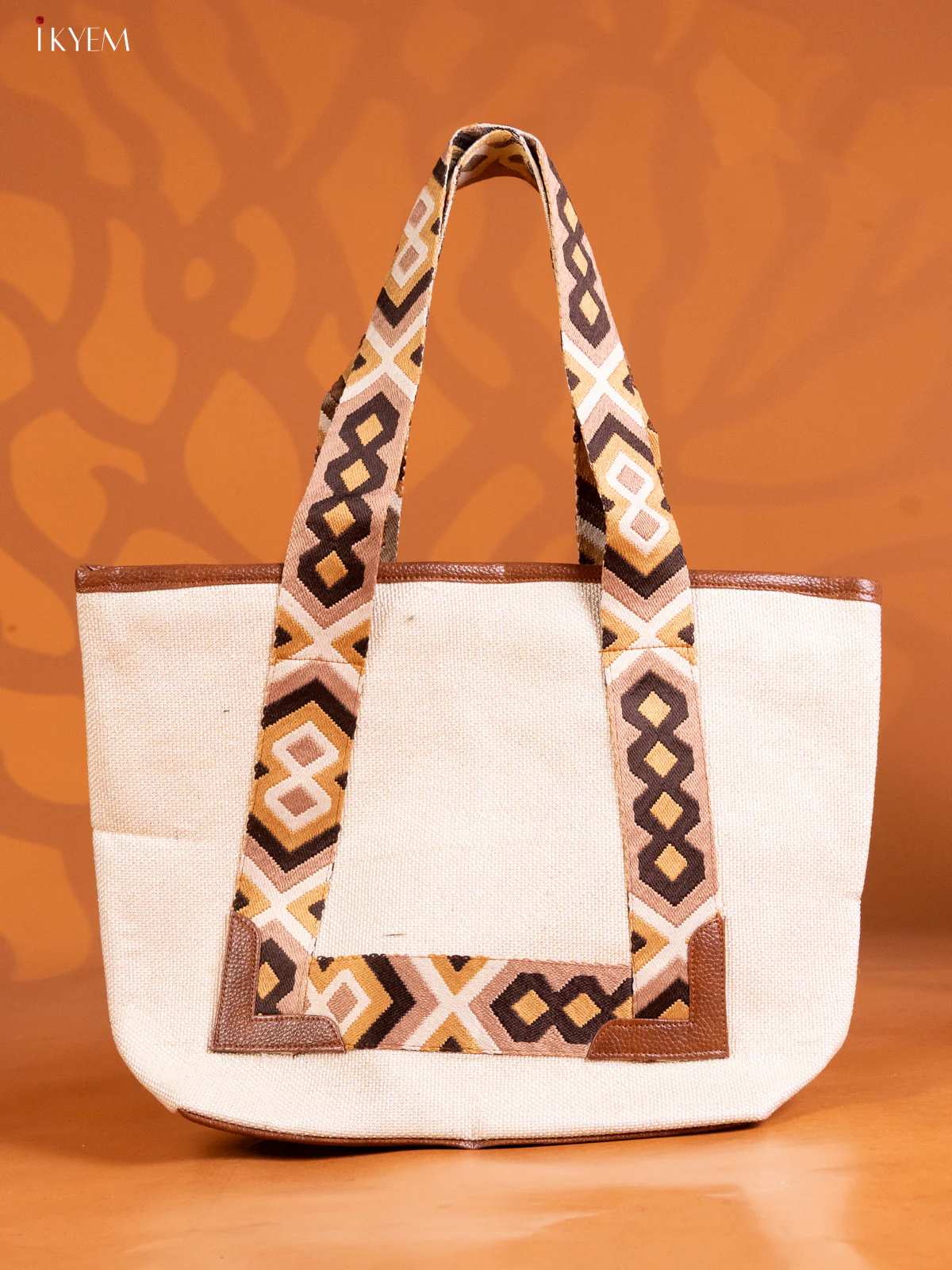 Jute Pasiley Design Handbag & Leather Sling with1 Compartment & 1 Coin pouch - Blue - KE16349