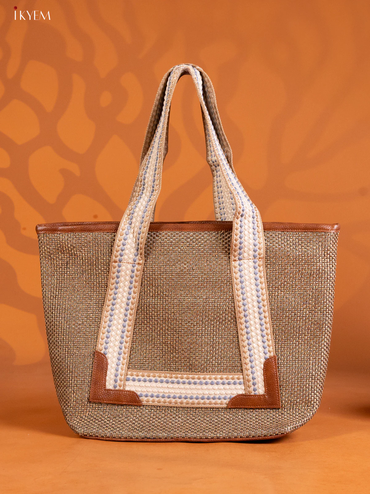 Jute Tote Bag with 3 Compartments - Brown - KE16351