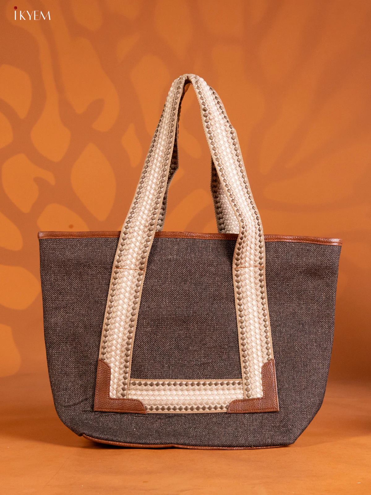 Jute Tote Bag with 3 Compartments - Dark Grey - KE16352