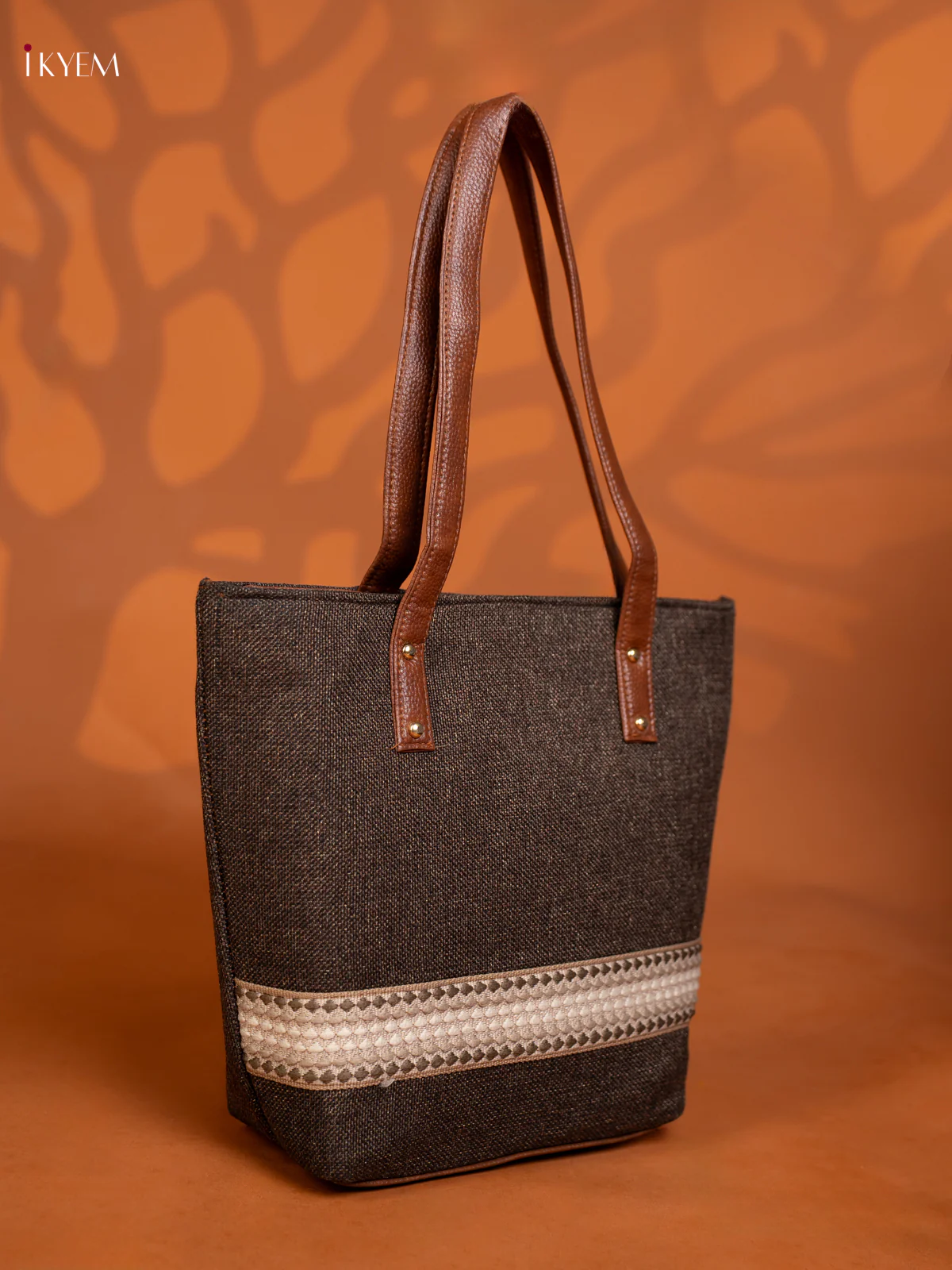 Jacquard Handbag with 3 Compartments - Black- KE16355 - Image 2