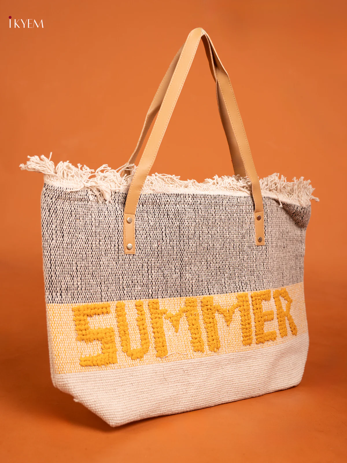 cotton tote bag - off white with black - Image 2