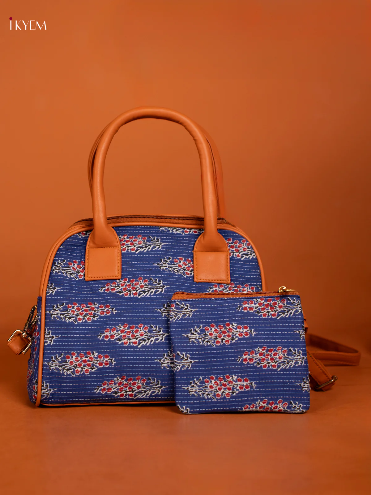Ajrakh print sling bag with pouch - indigo blue