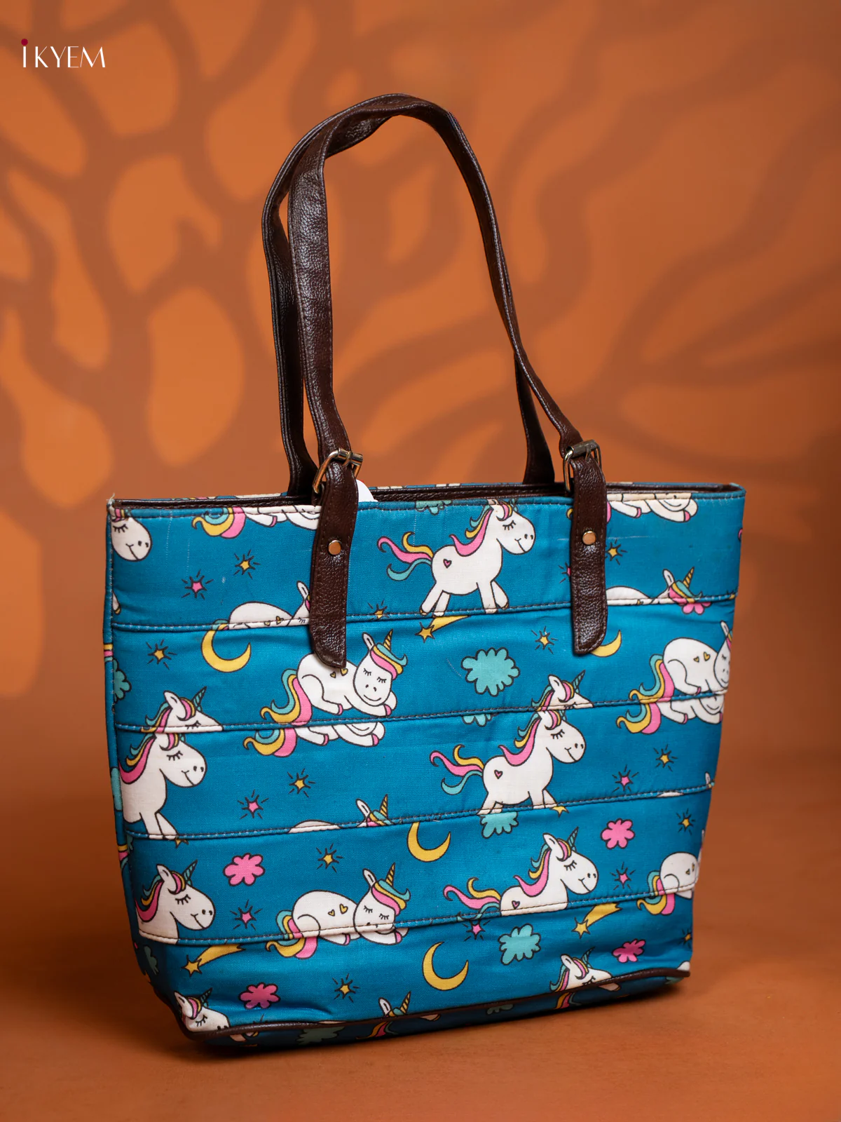 Printed Unicorn Tote Bag & Small Pouch with 3 compartments - Sky-blue - KE16380 - Image 2