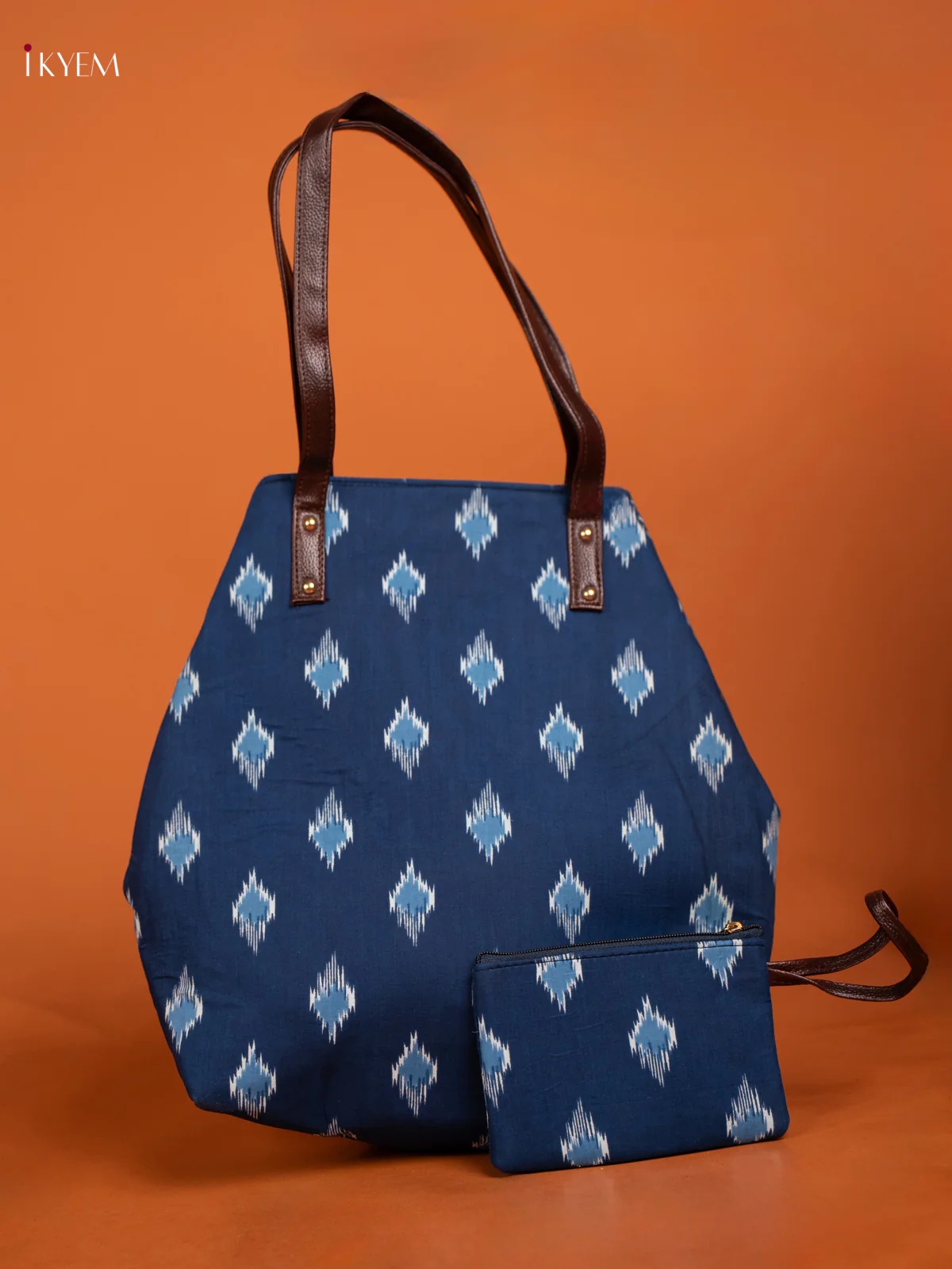 Ikkat Design Shoulder Bag with small pouch - indigo blue