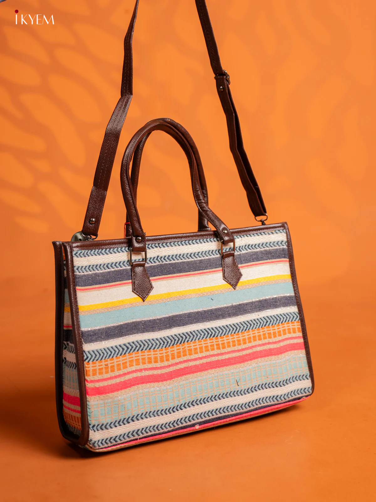 Jacquard Handbag and Leather Sling with 2 Compartments -Multicolour - KE16392 - Image 2