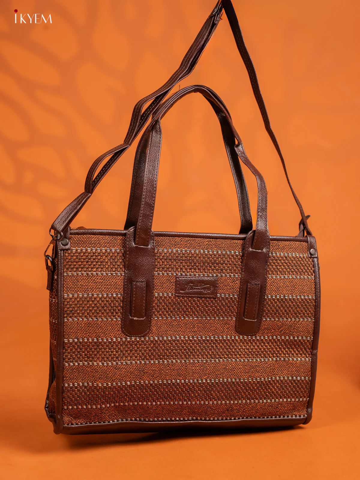 Jacquard Office Bag with Detachable Shoulder Strap - Brown - KE16400 - Image 2