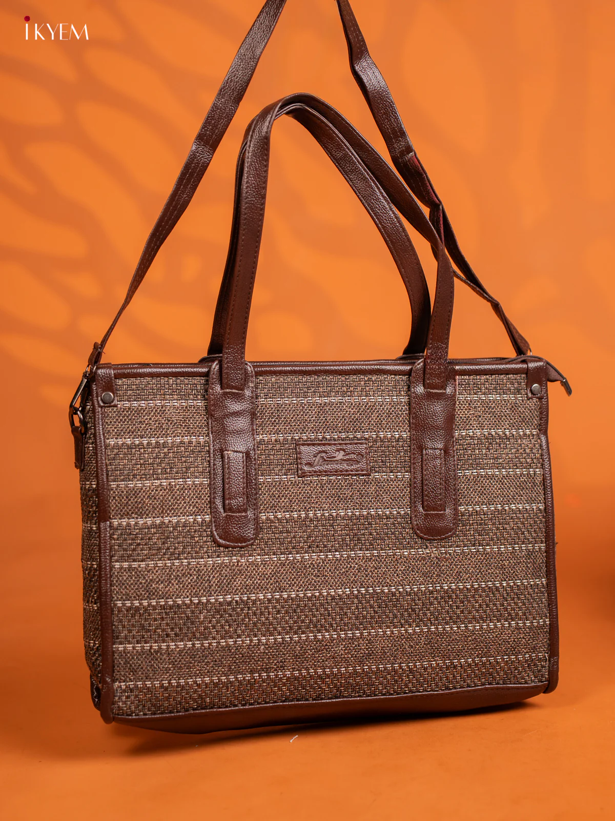 Jacquard Handbag Leather Sling with 1 Compartment - Brown - KE16404 - Image 2