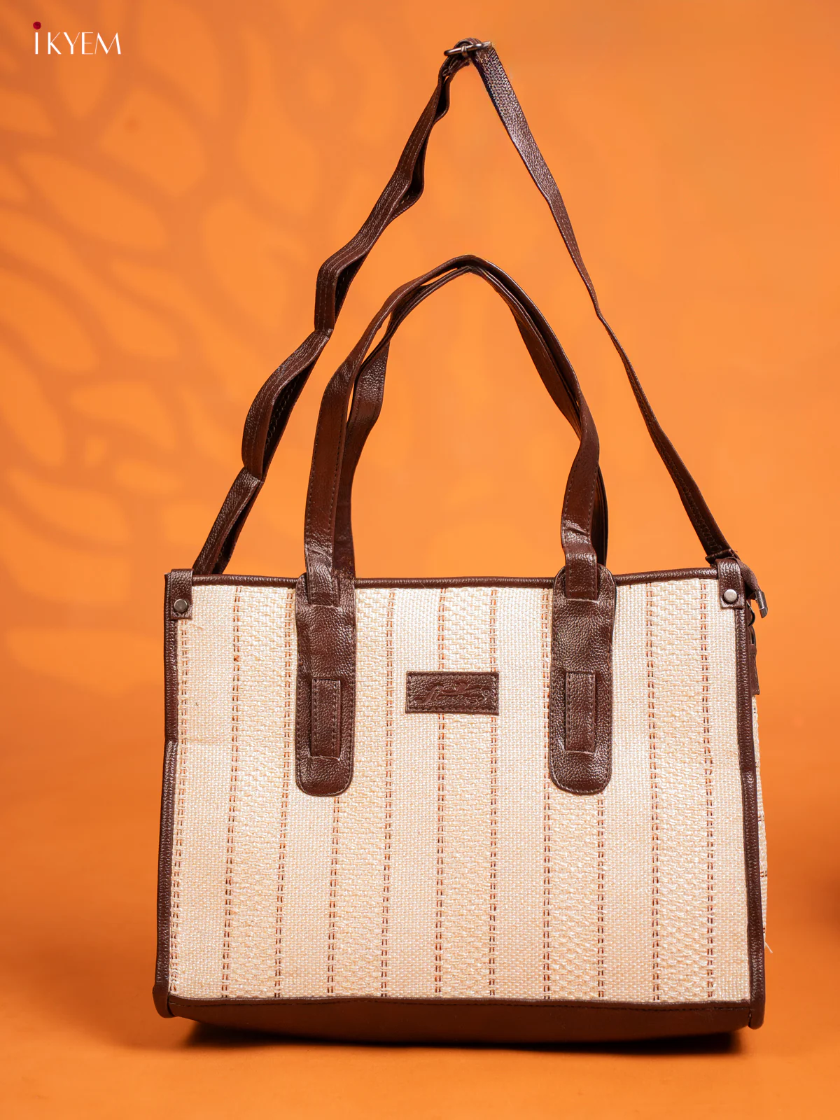 Jacquard Handbag Printed Sling with 2 Compartments - White - KE16407
