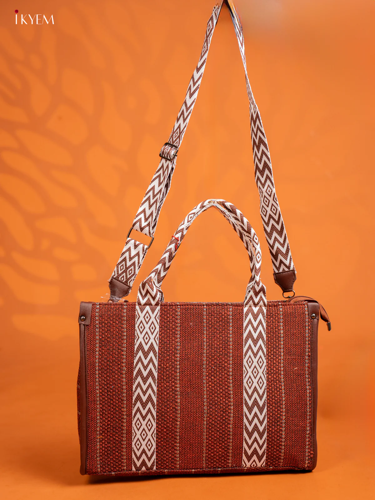 Jacquard Handbag Printed Sling with 2 Compartments - Coffee Brown - KE16410