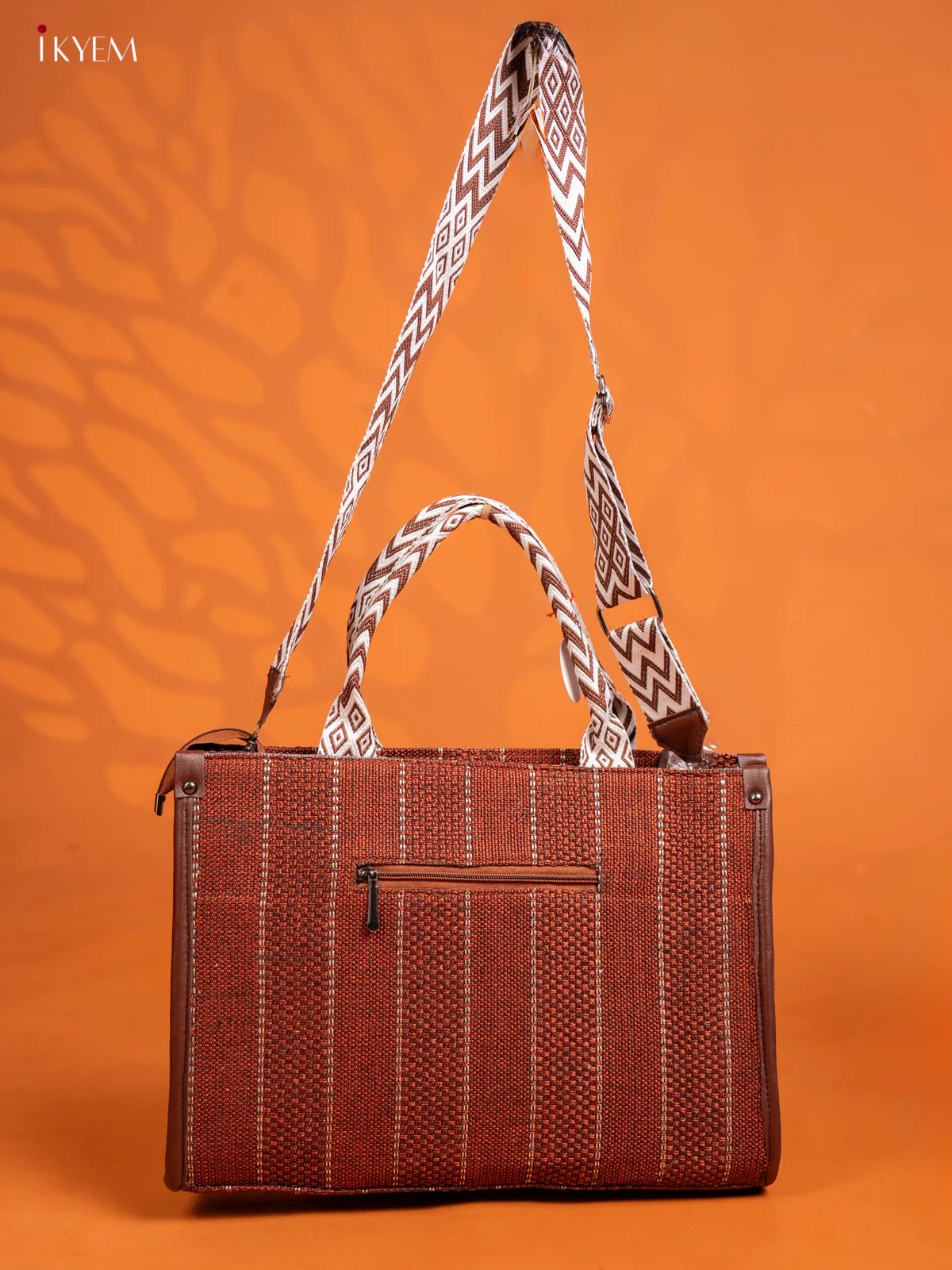 Jacquard Handbag Printed Sling with 2 Compartments - Coffee Brown - KE16410 - Image 3