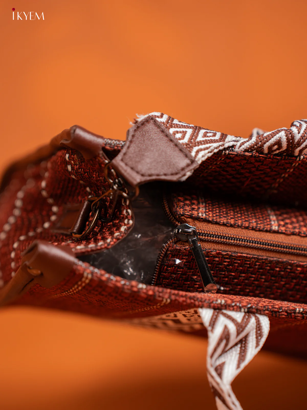 Jacquard Handbag Printed Sling with 2 Compartments - Coffee Brown - KE16410 - Image 4