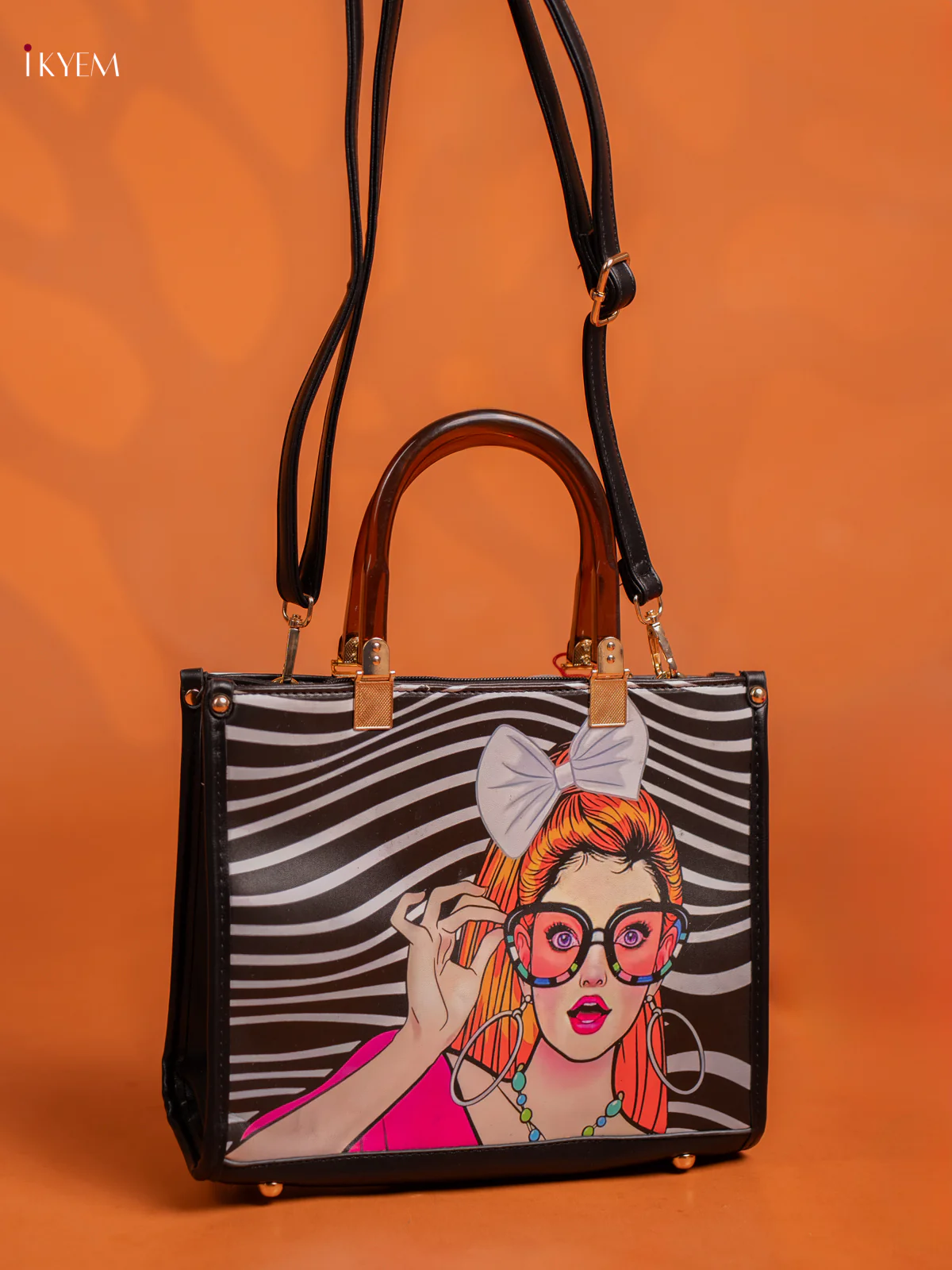 Printed Gurlz Tote bag & Leather Sling with 1 Compartments - Black - KE16411 - Image 2
