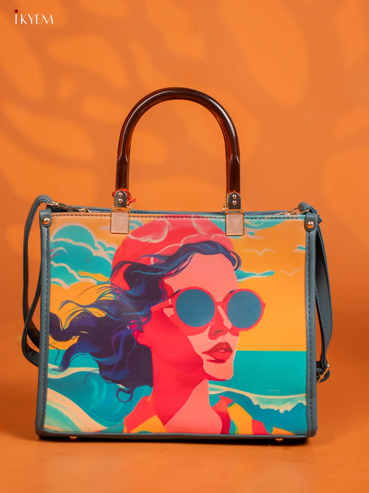 Printed Gurlz Tote bag & Leather Sling with 1 Compartments - Blue - KE16413