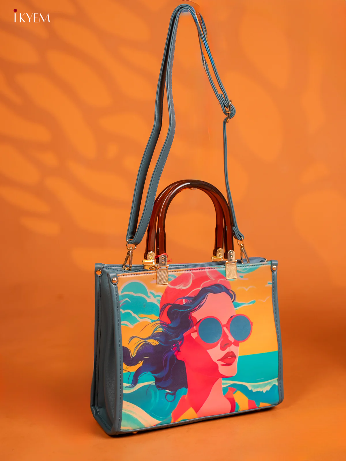 Printed Gurlz Tote bag & Leather Sling with 1 Compartments - Blue - KE16413 - Image 3
