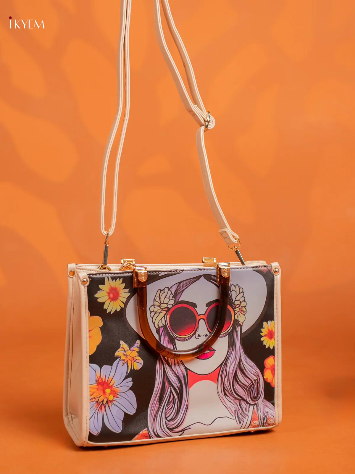 Printed Gurlz Tote bag & Leather Sling with 1 Compartments - Black - KE16416 - Image 2