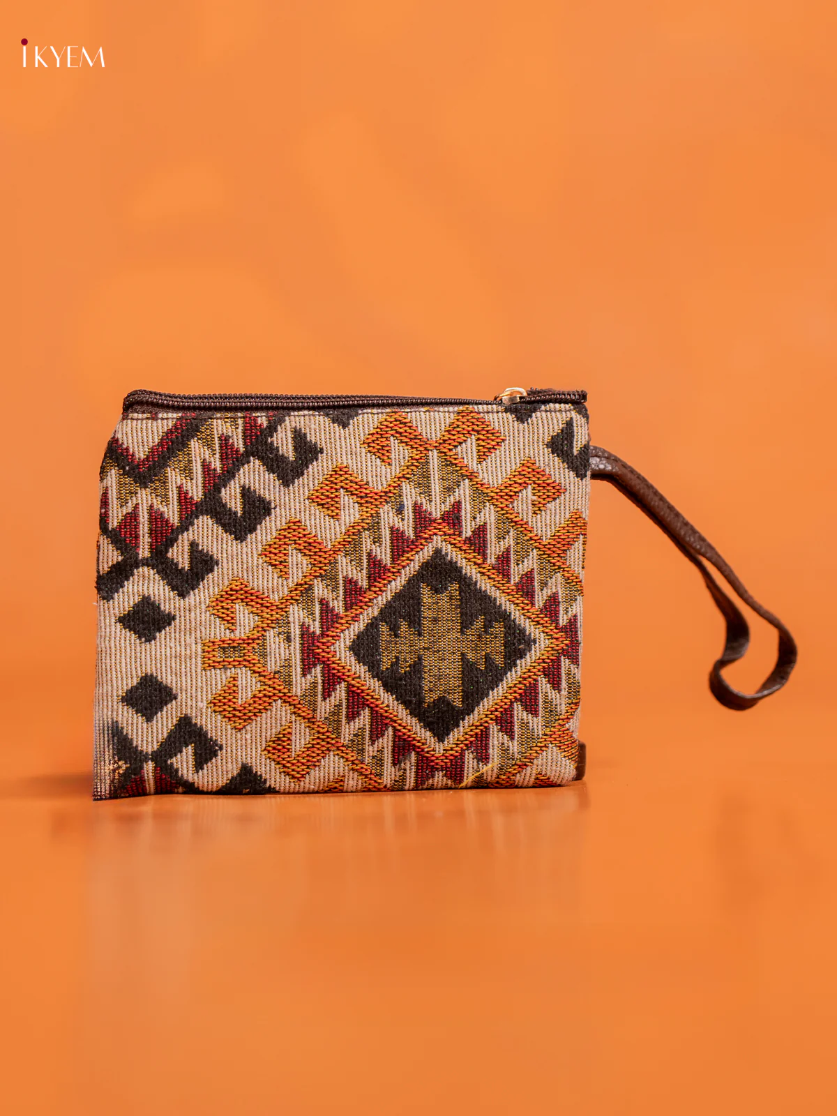 Jacquard Handbag and Leather Sling & Small Pouch with 1 compartment - Orange - KE16423 - Image 3