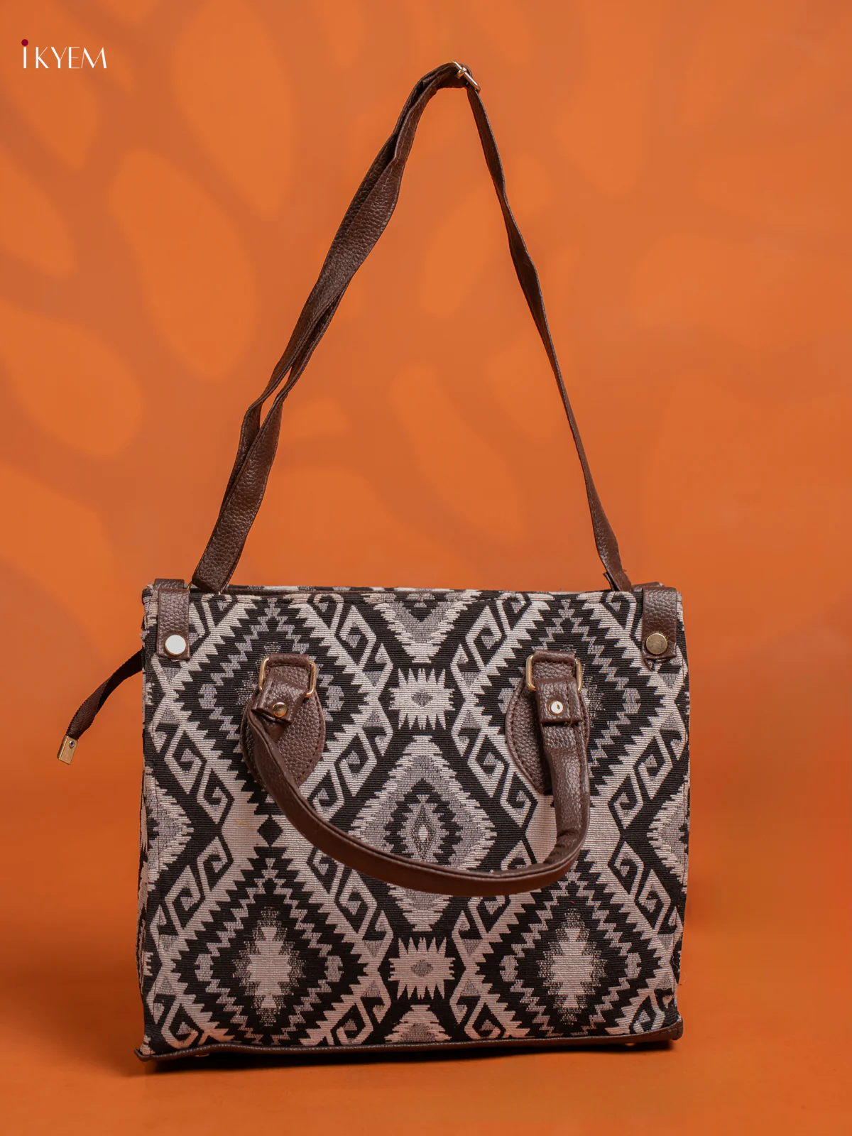 Jacquard Handbag and Leather Sling & Small Pouch with 1 compartment - Black - KE16425 - Image 2
