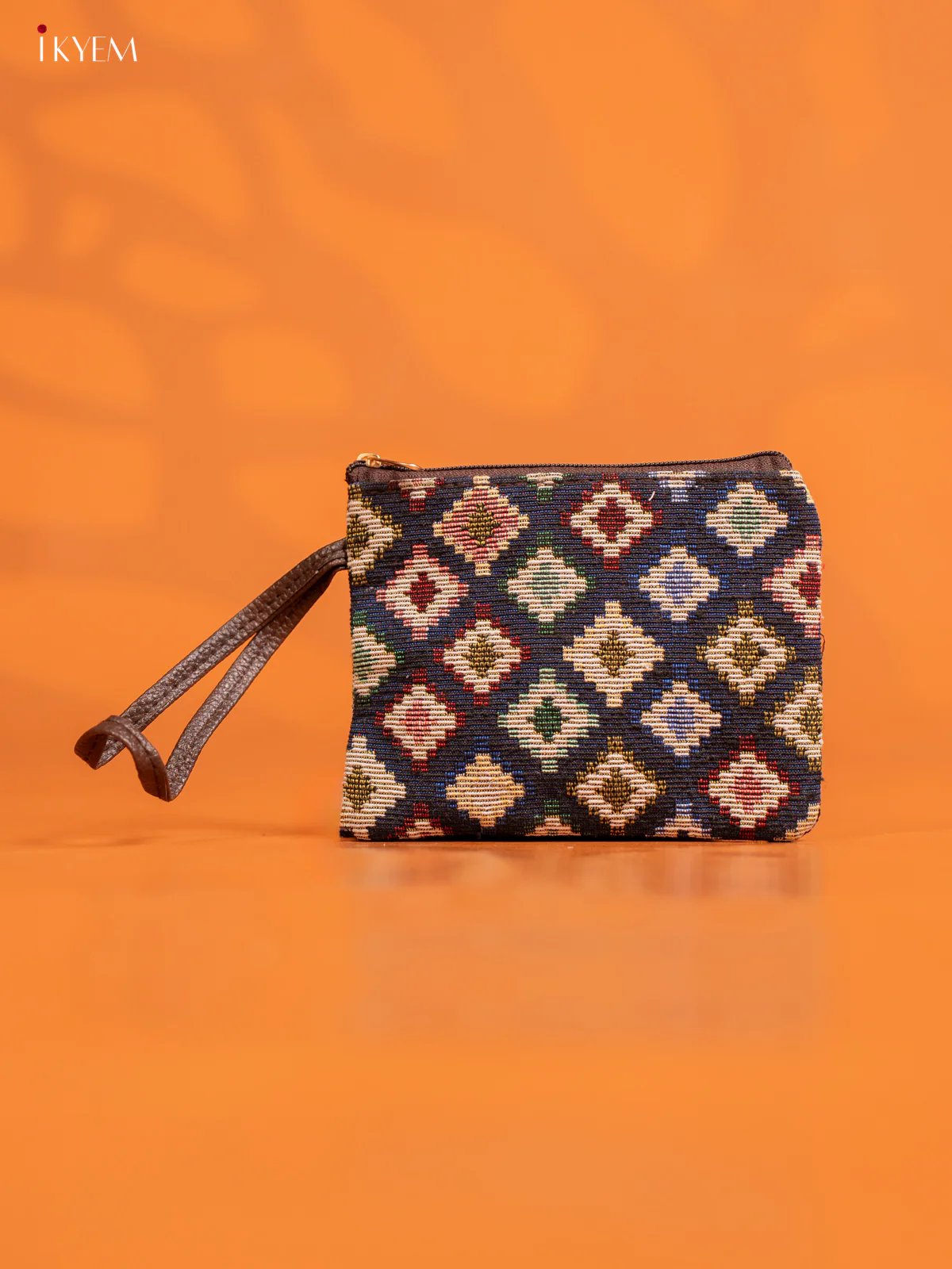 Jacquard Handbag and Leather Sling & Small Pouch with 1 compartment - Navy Blue - KE16428 - Image 4