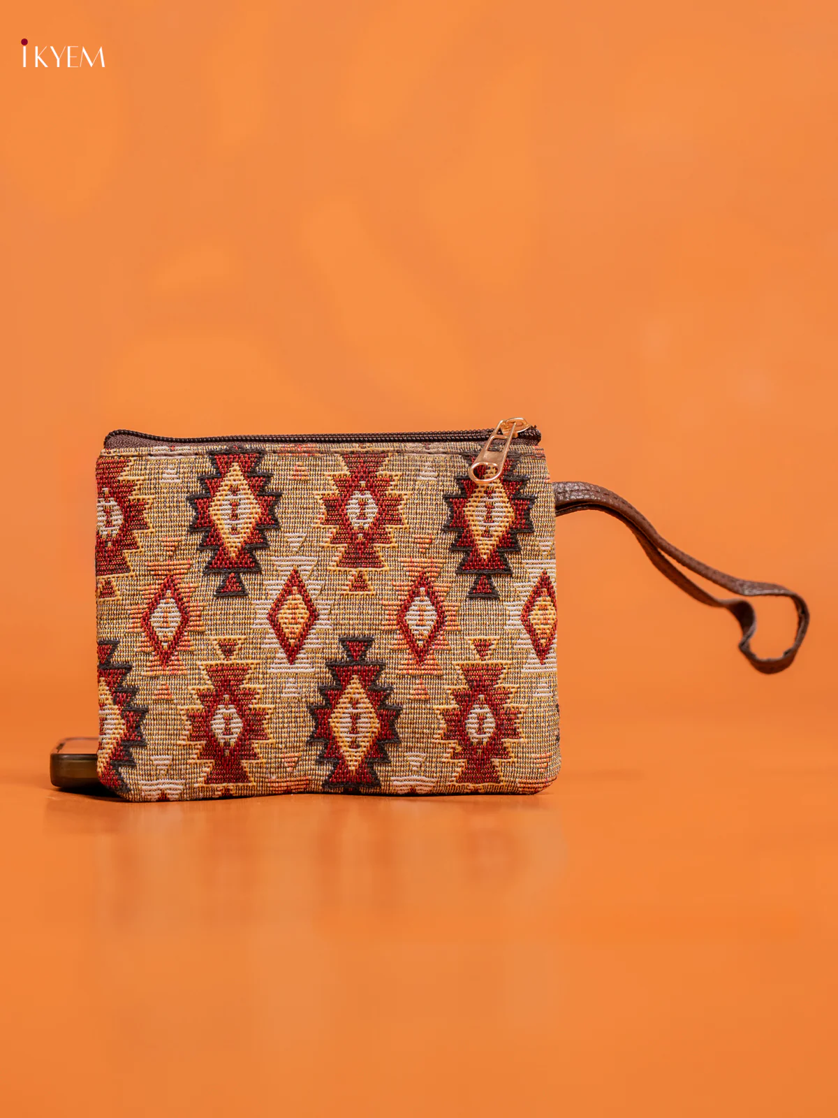 Jacquard Handbag and Leather Sling & Small Pouch with 1 compartment - Brown - KE16429 - Image 4