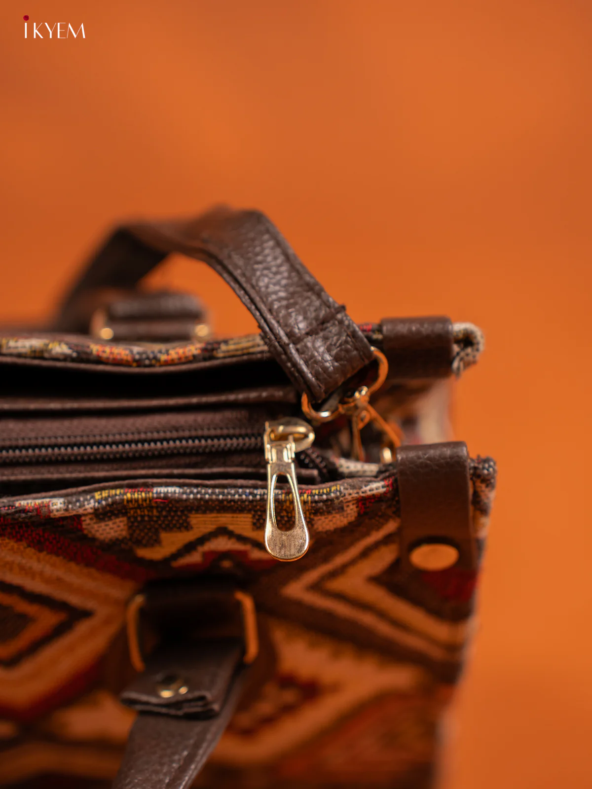 Jacquard Handbag and Leather Sling & Small Pouch with 1 compartment - Marron - KE16431 - Image 5