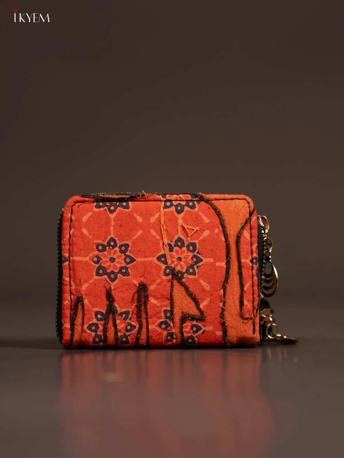 Embroidery Small Wallet - Orange with Navy Blue - KE21193