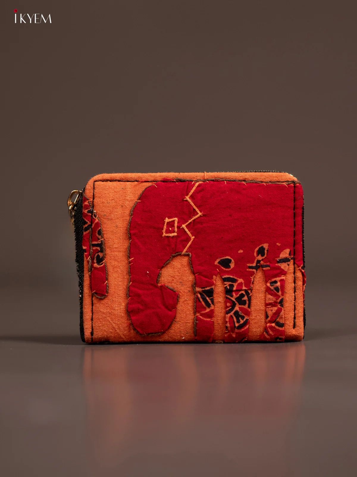 Embroidery Small Wallet - Orange with Red - KE21200