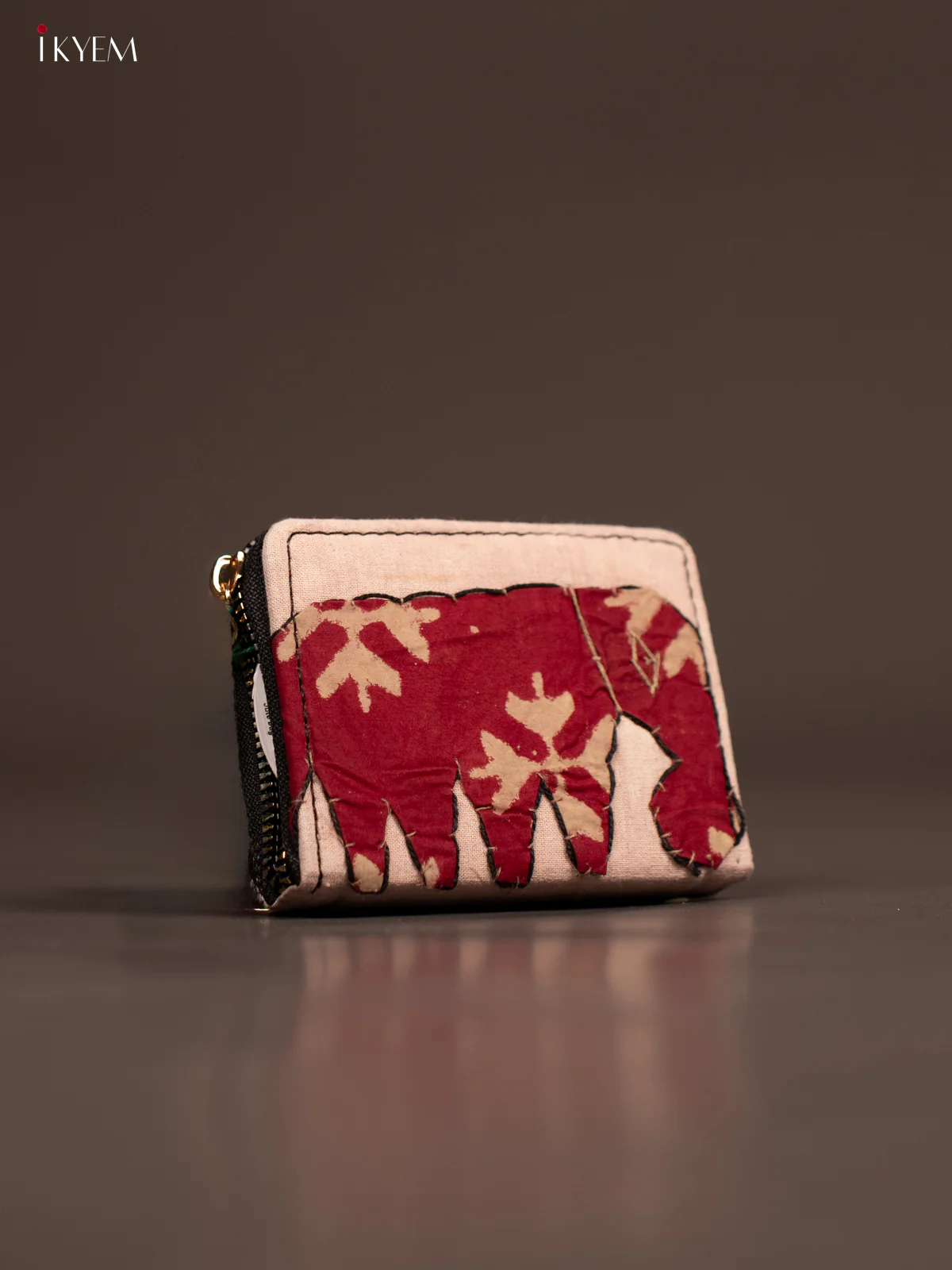 Embroidery Small Wallet - Cream with Maroon - KE21205 - Image 2