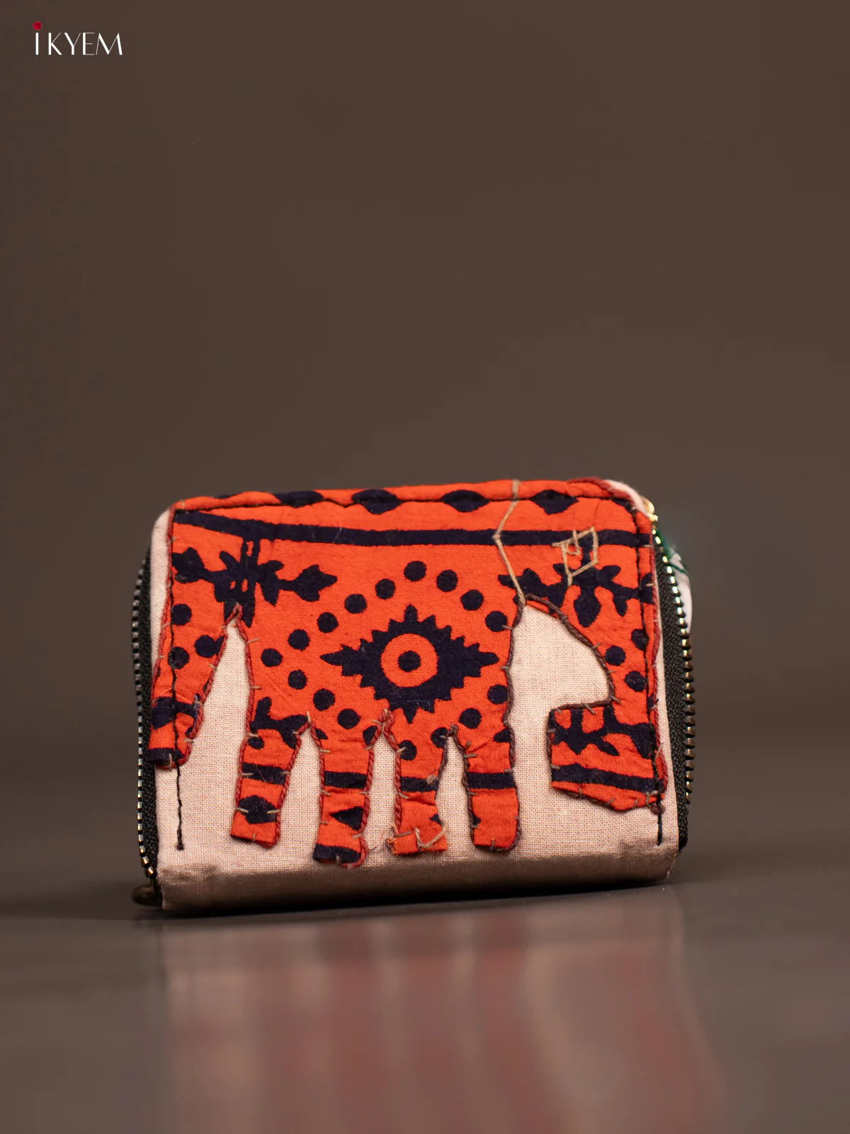 Embroidery Small Wallet - Cream with Orange - KE21208
