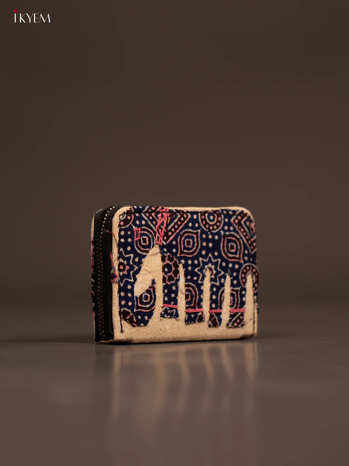 Embroidery Small Wallet - Cream with Navy Blue - KE21214 - Image 2