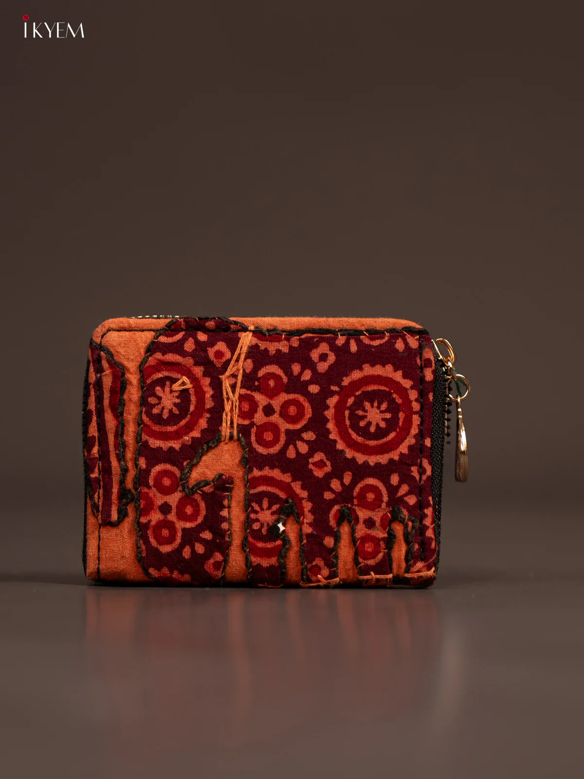 Embroidery Small Wallet - Orange with Maroon - KE21218