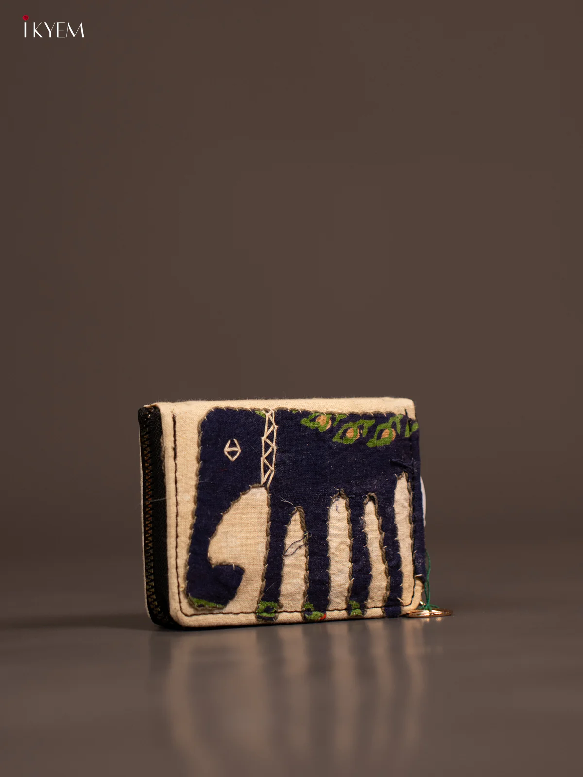 Embroidery Small Wallet - Cream with Navy Blue - KE21219 - Image 2