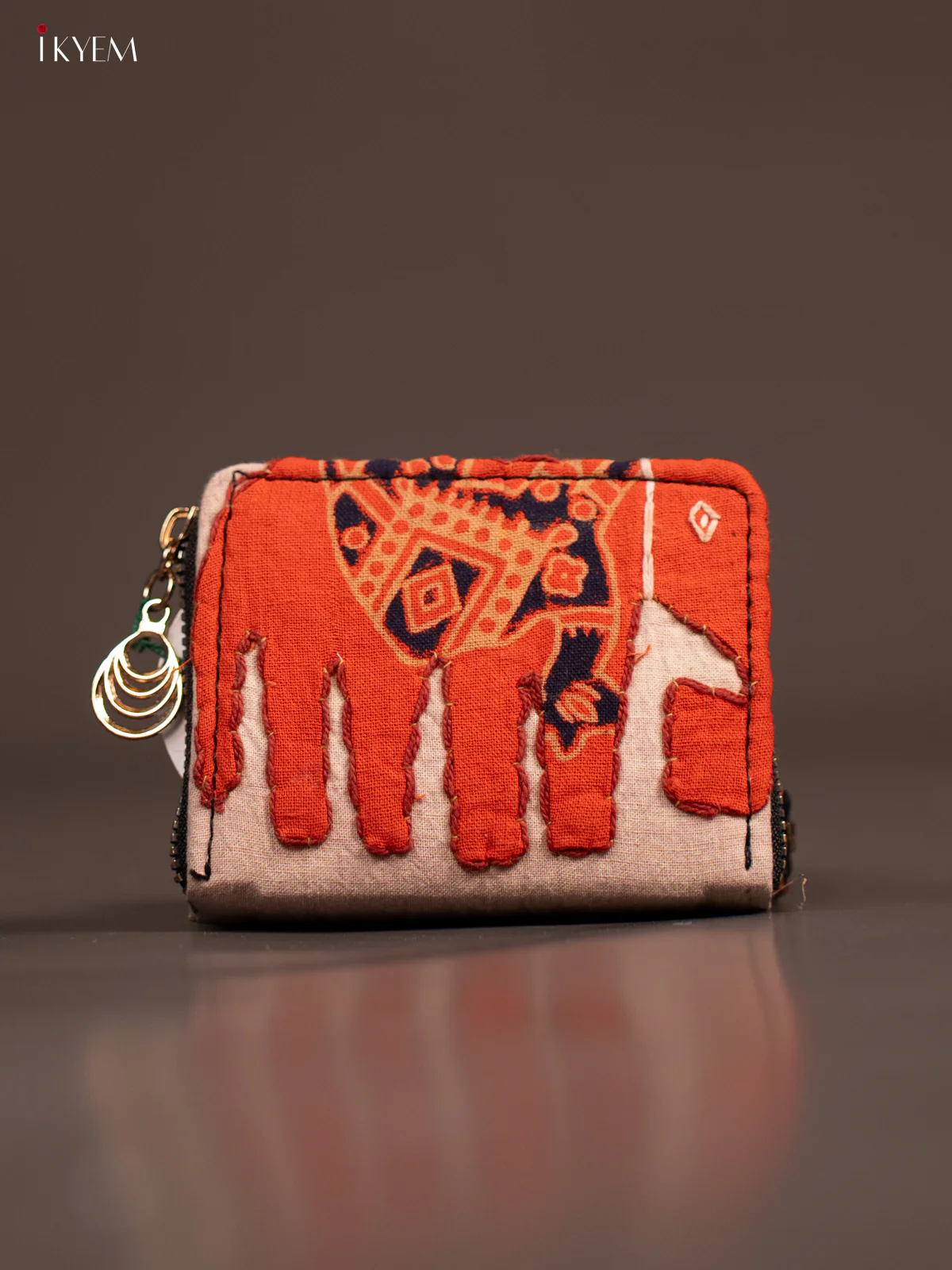 Embroidery Small Wallet - Cream with Orange - KE21222