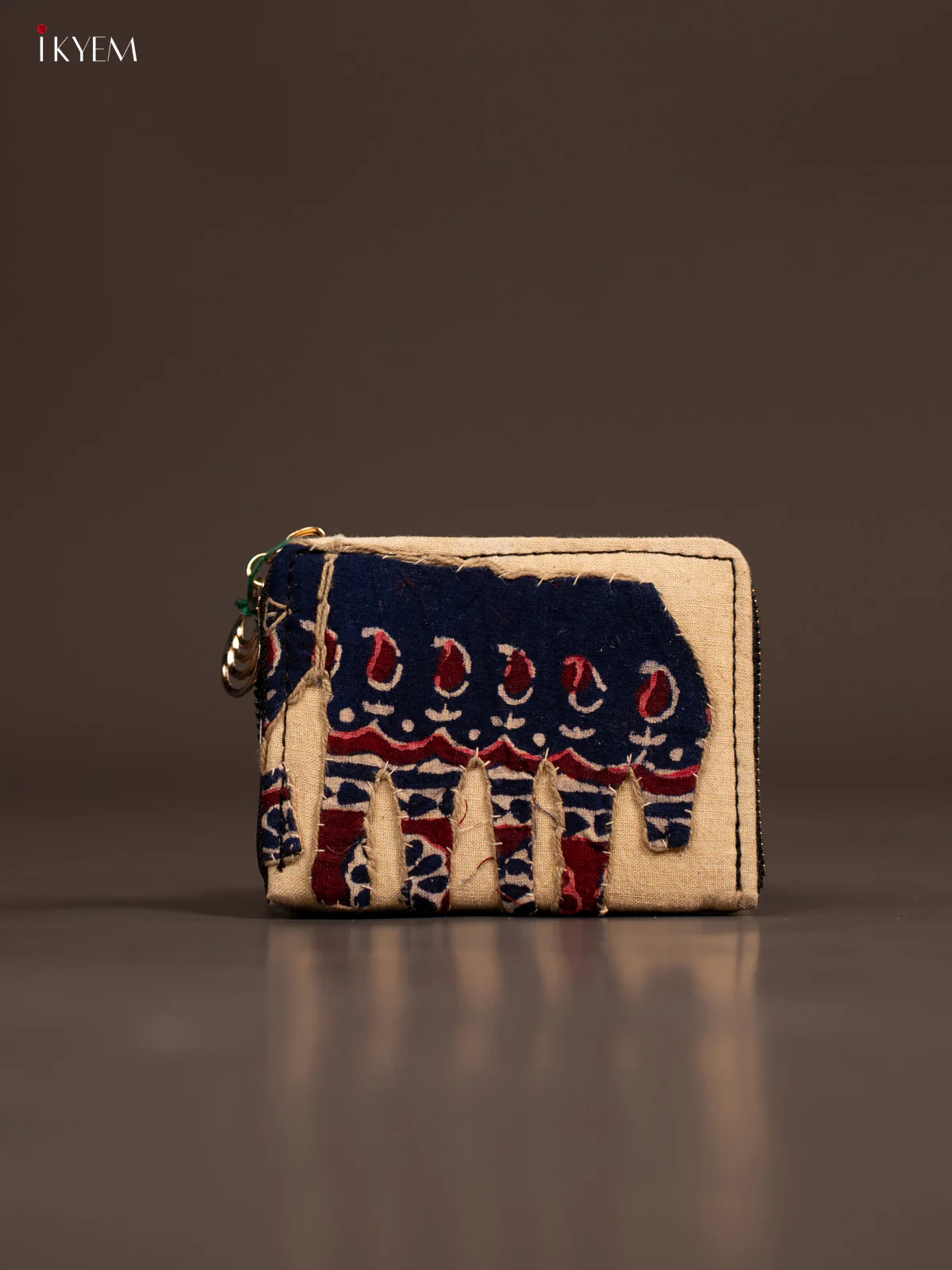 Embroidery Small Wallet - Cream with Indigo Blue - KE21224