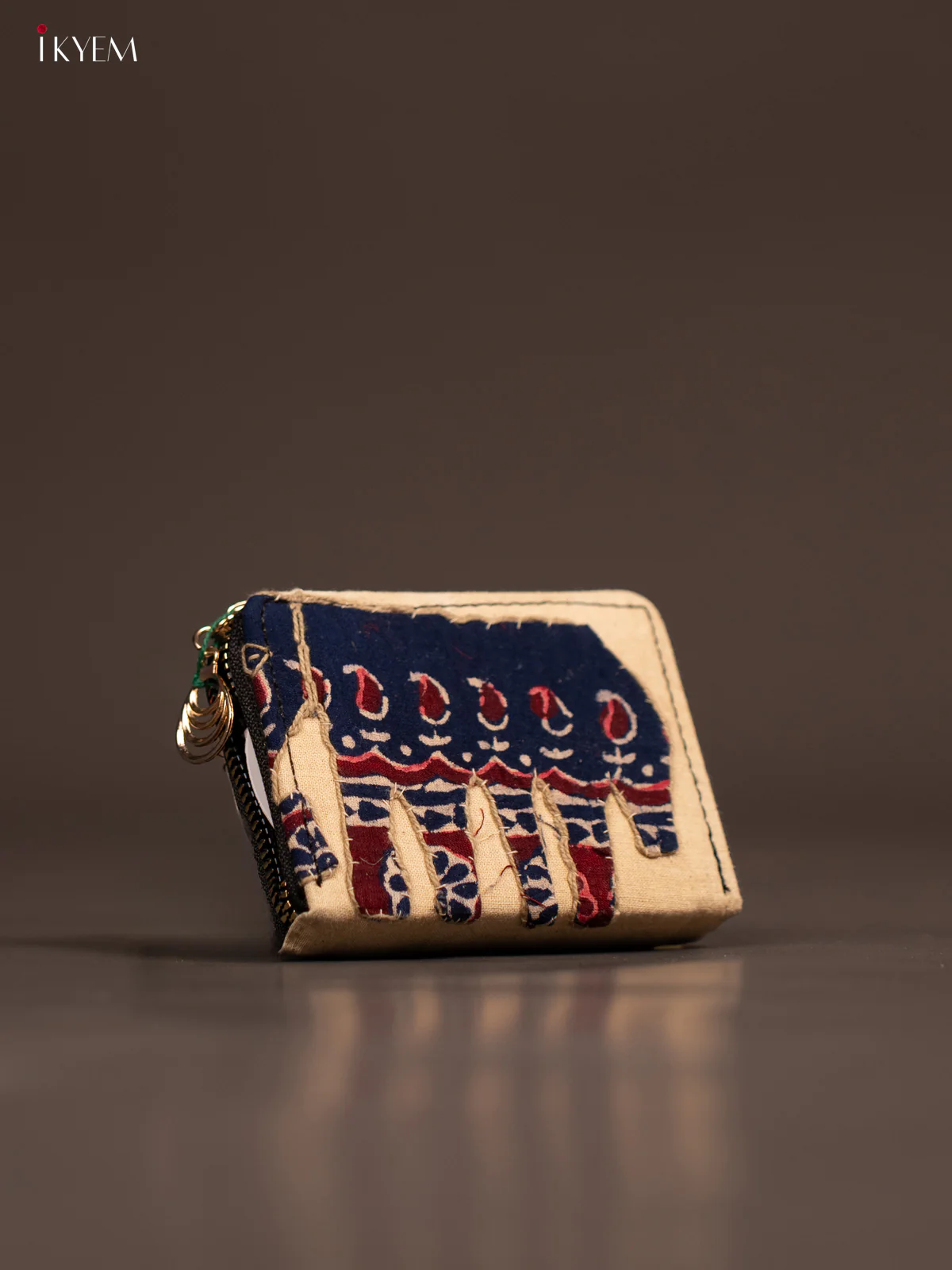 Embroidery Small Wallet - Cream with Indigo Blue - KE21224 - Image 2