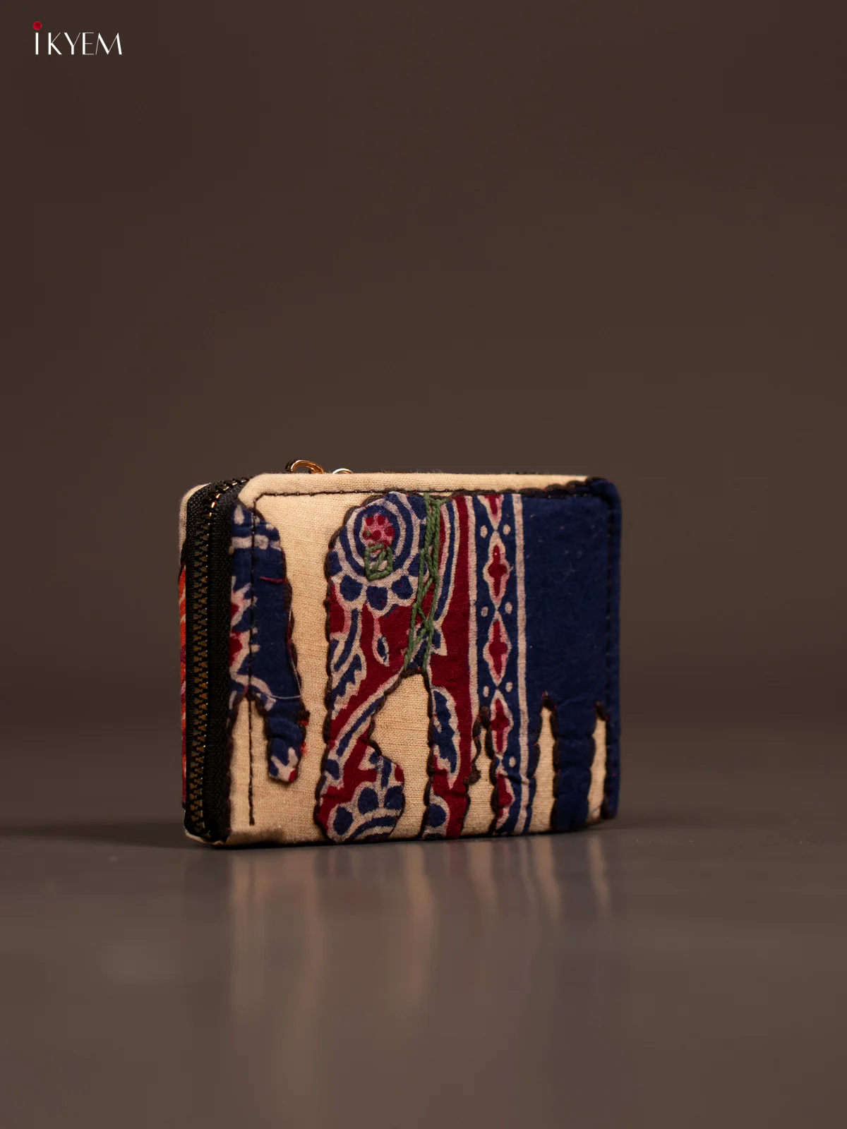 Embroidery Small Wallet - Cream with Navy Blue - KE21225 - Image 2