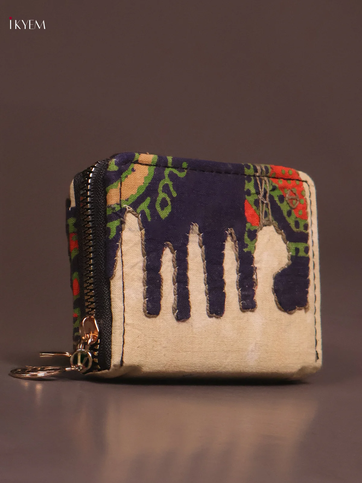 Embroidery Small Wallet - Beige with Navy Blue - KE21227 - Image 2